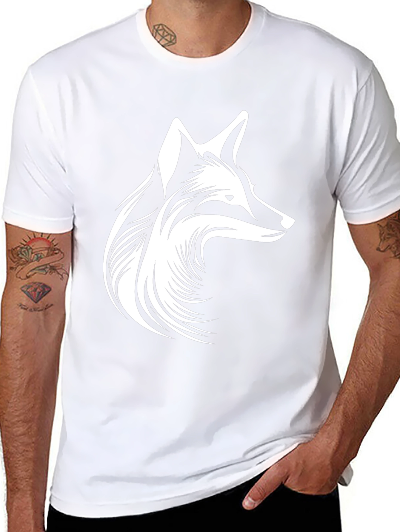 Fox Head Graphic Print Black T-Shirt