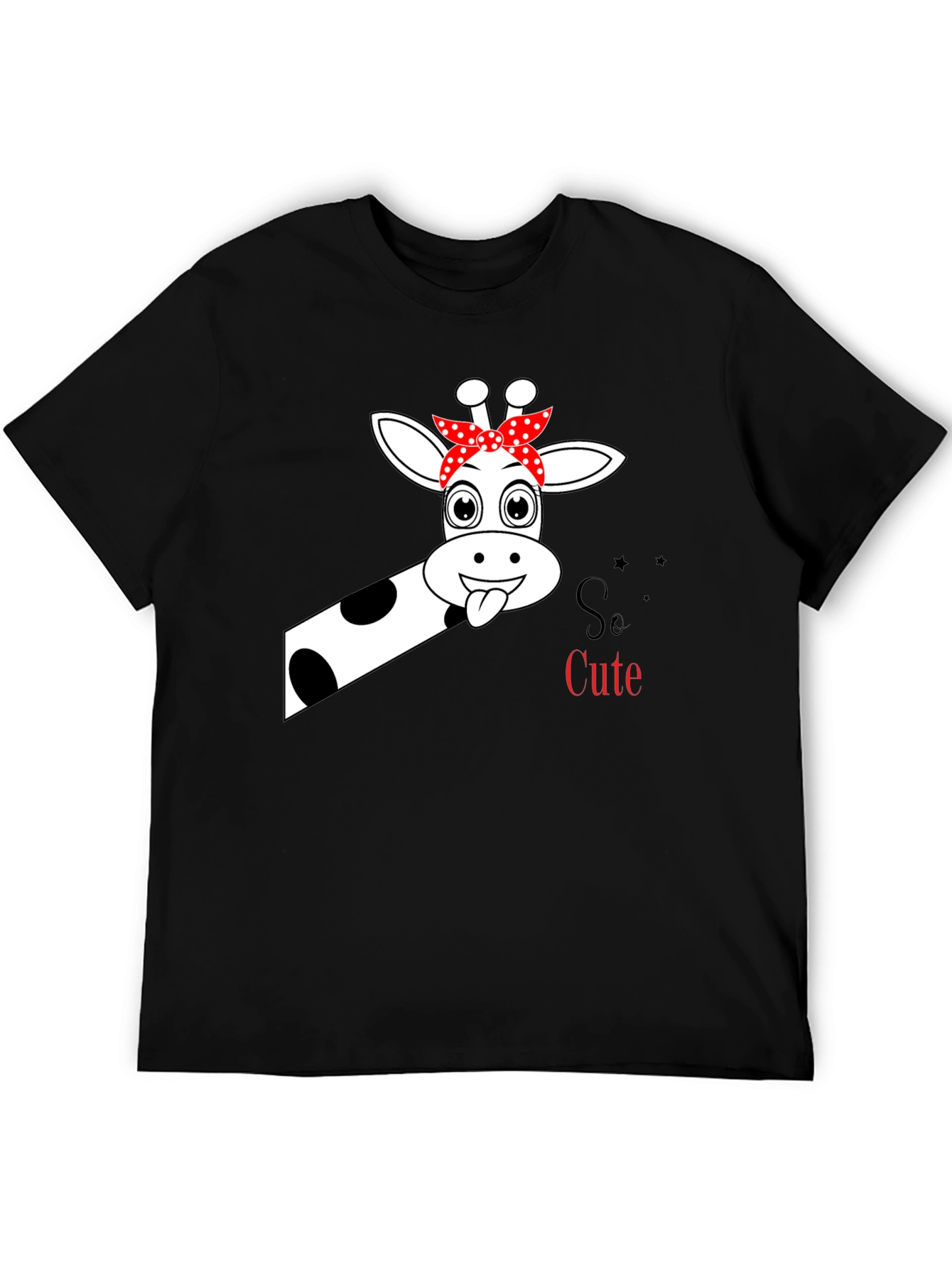 So Cute Giraffe Graphic Black T-Shirt