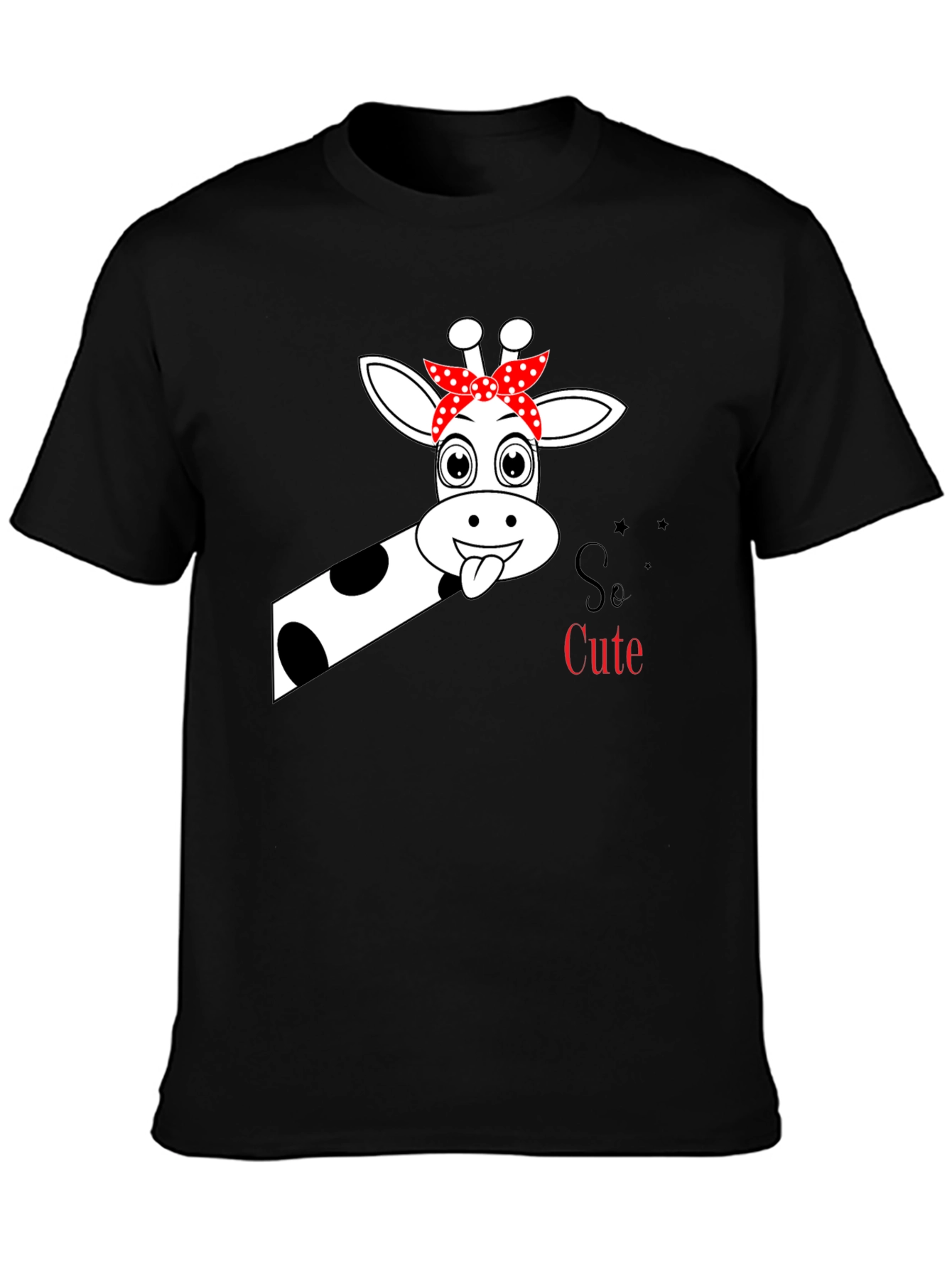 So Cute Giraffe Graphic Black T-Shirt