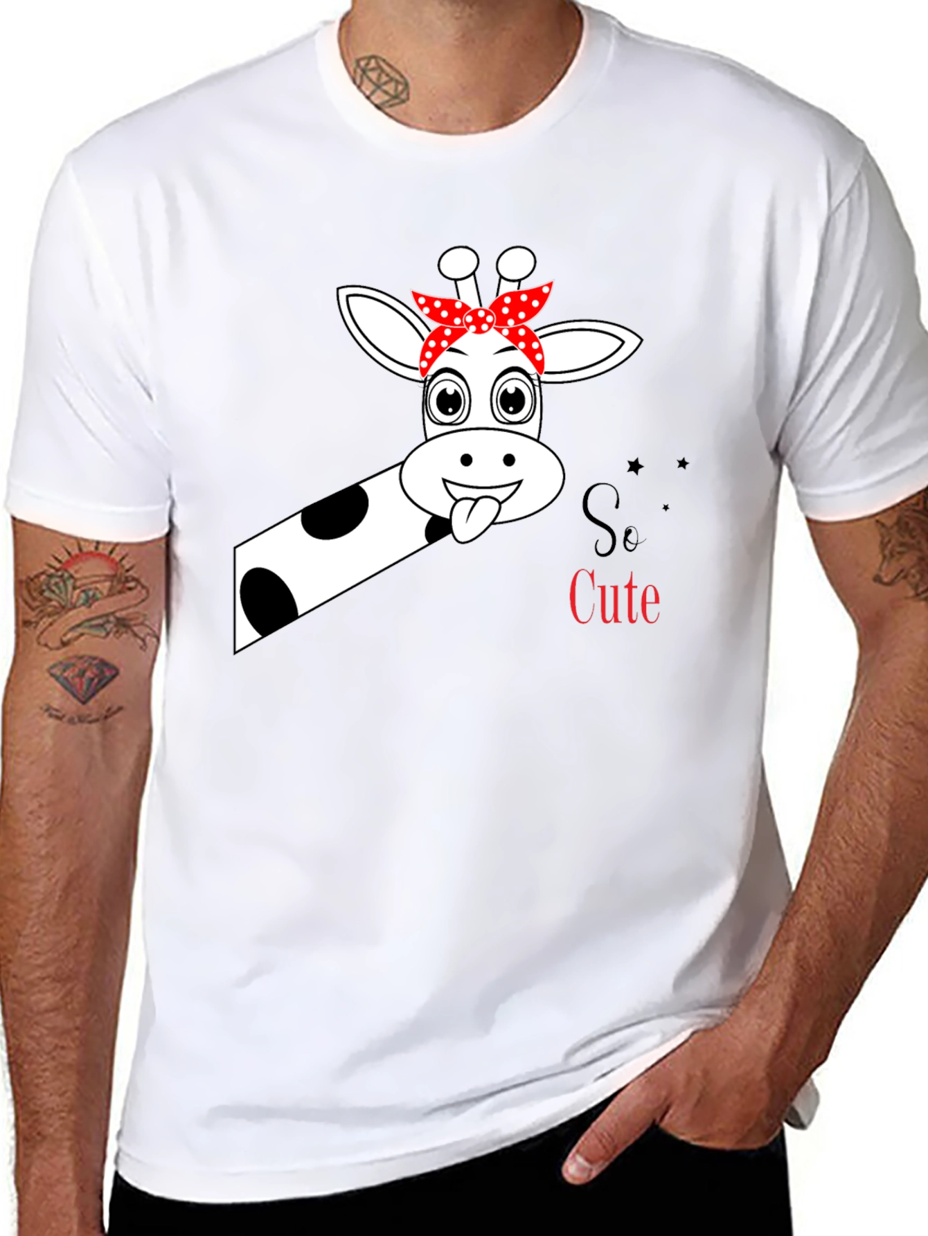 So Cute Giraffe Graphic Black T-Shirt