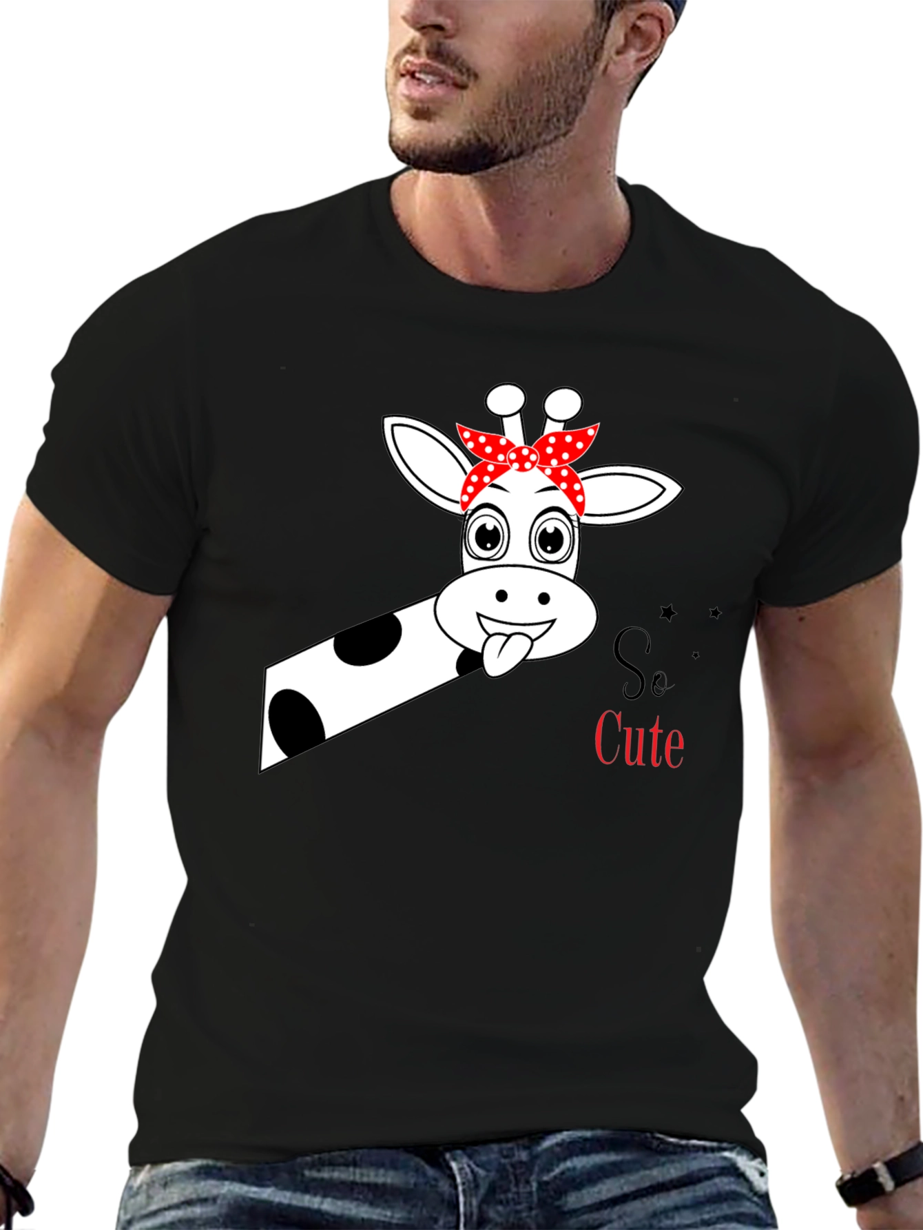 So Cute Giraffe Graphic Black T-Shirt