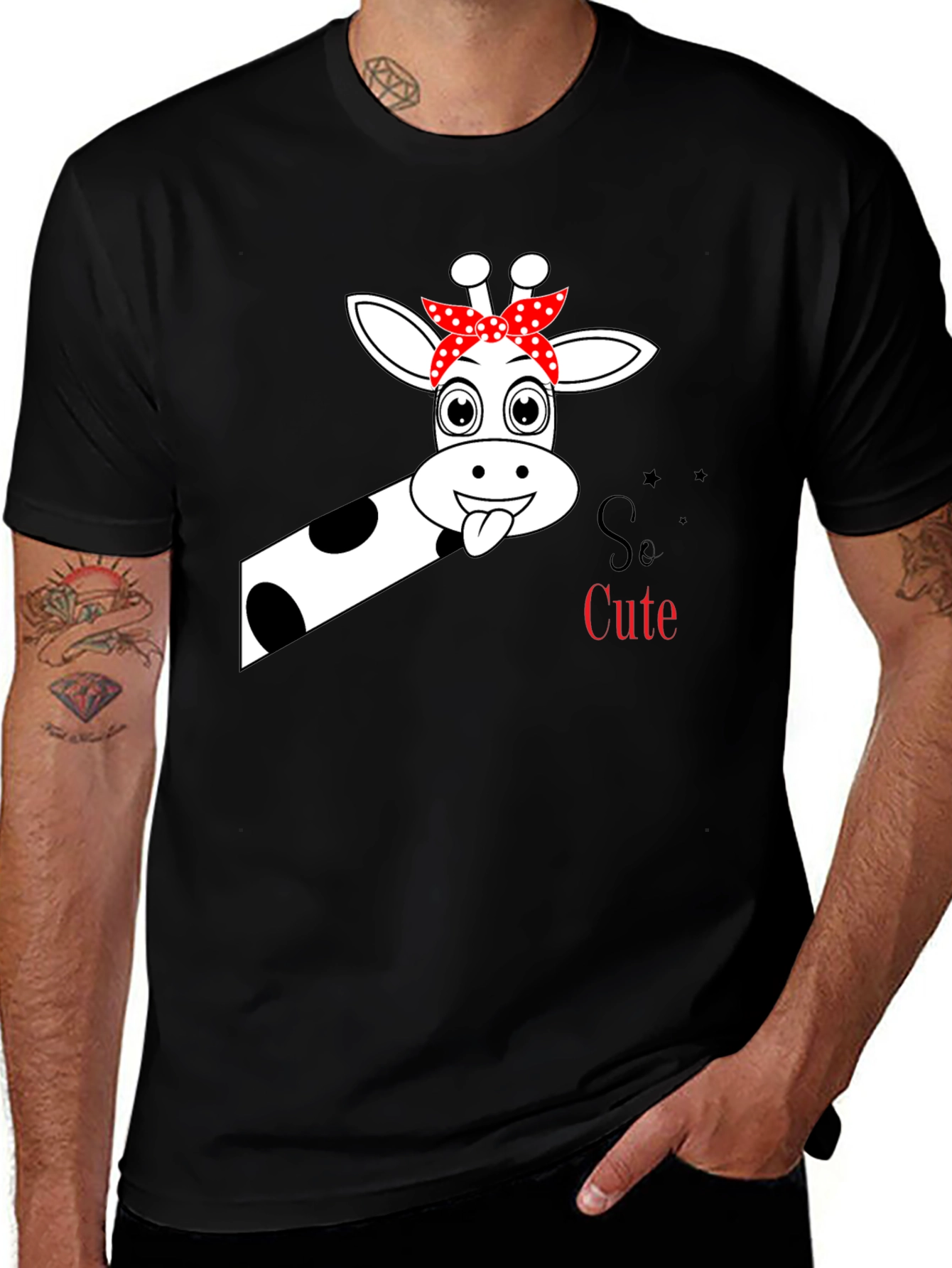 So Cute Giraffe Graphic Black T-Shirt
