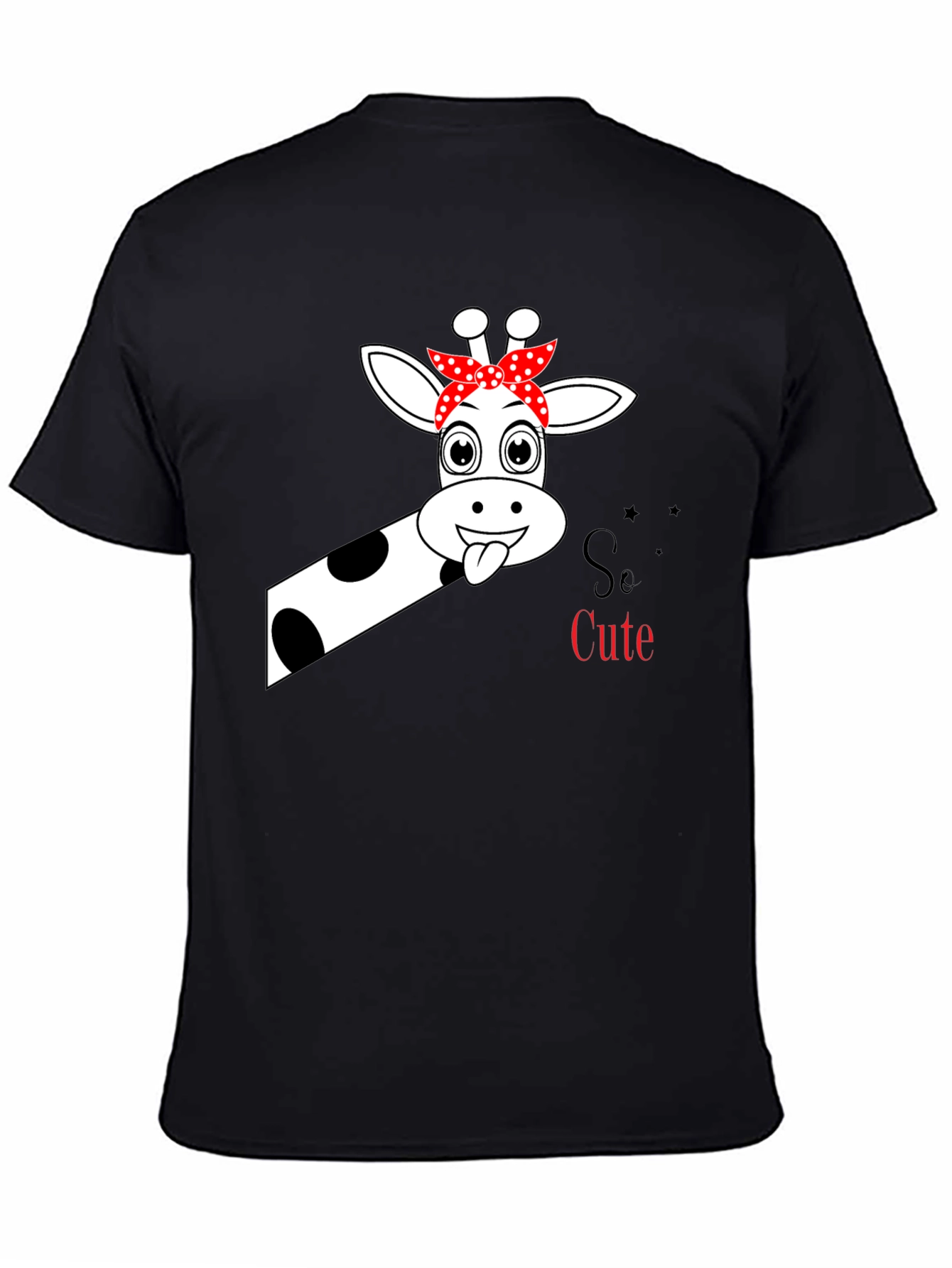 So Cute Giraffe Graphic Black T-Shirt