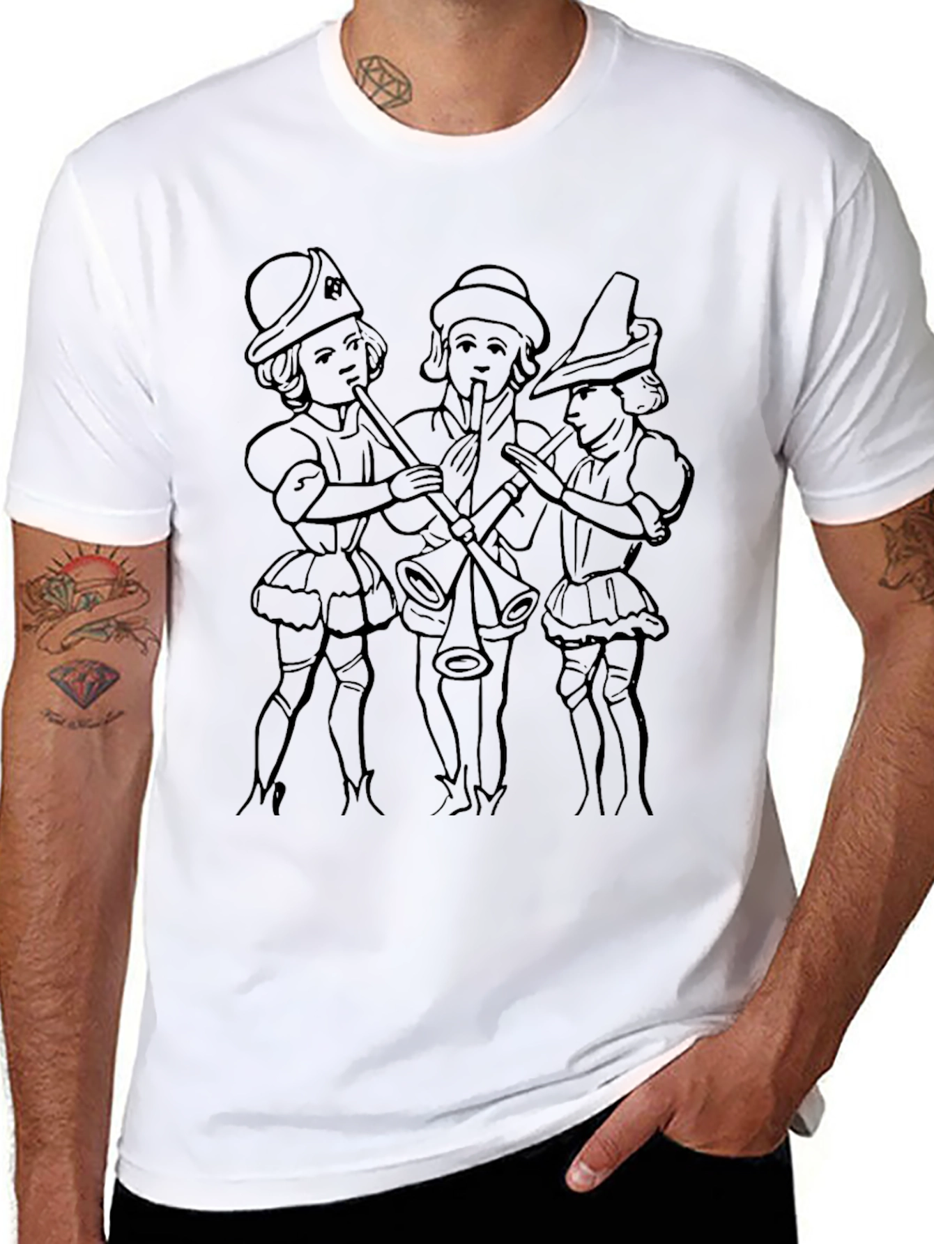 Renaissance Musicians Graphic Tee - Black Cotton T-Shirt