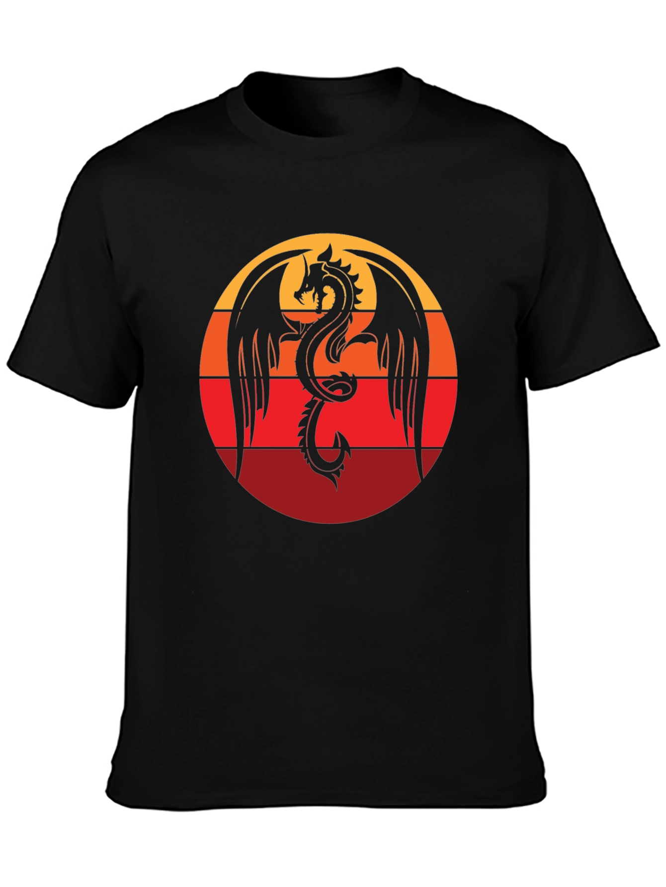 Dragon Sunset Graphic Tee - Black Cotton Blend