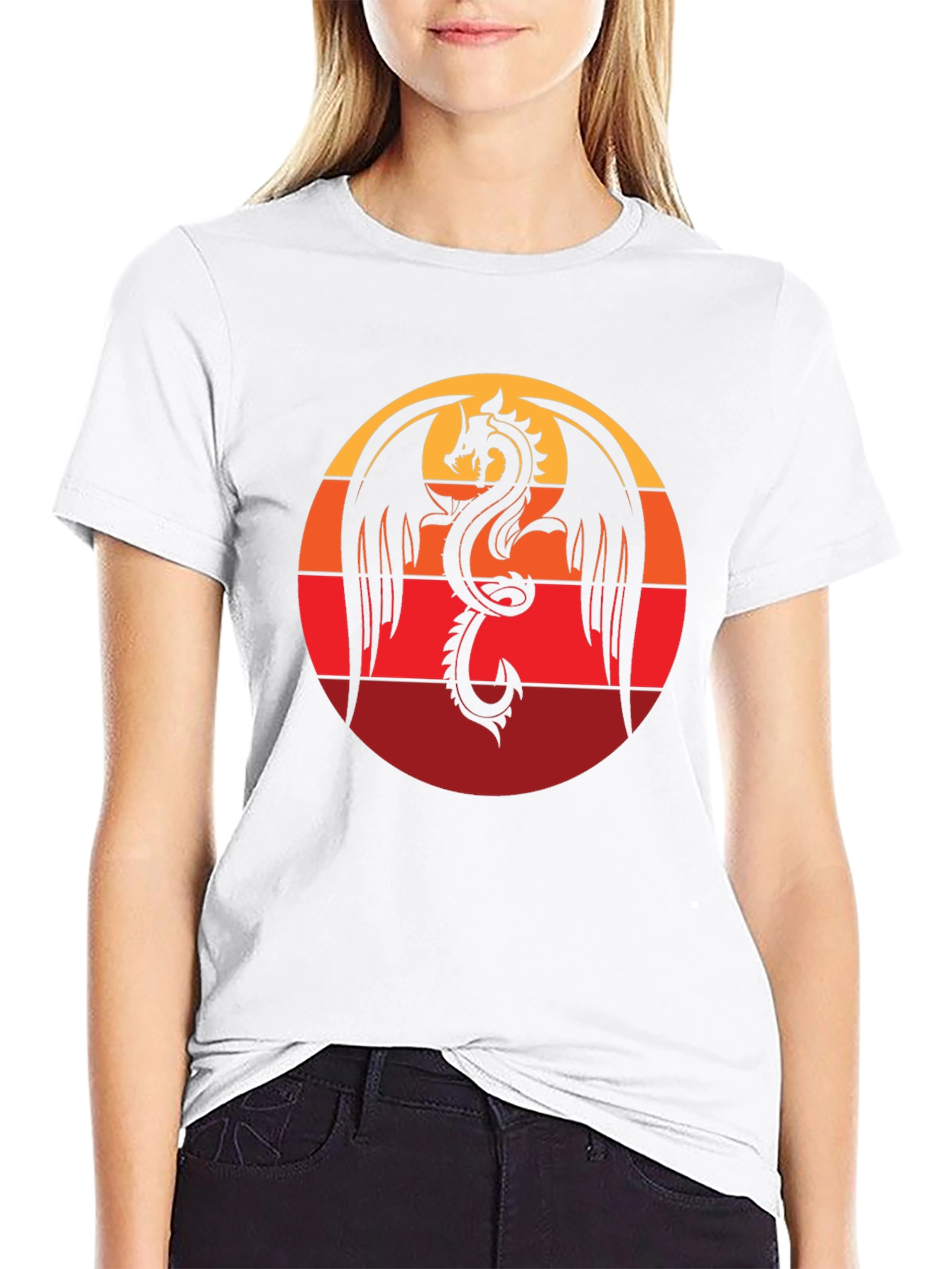 Dragon Sunset Graphic Tee - Black Cotton Blend