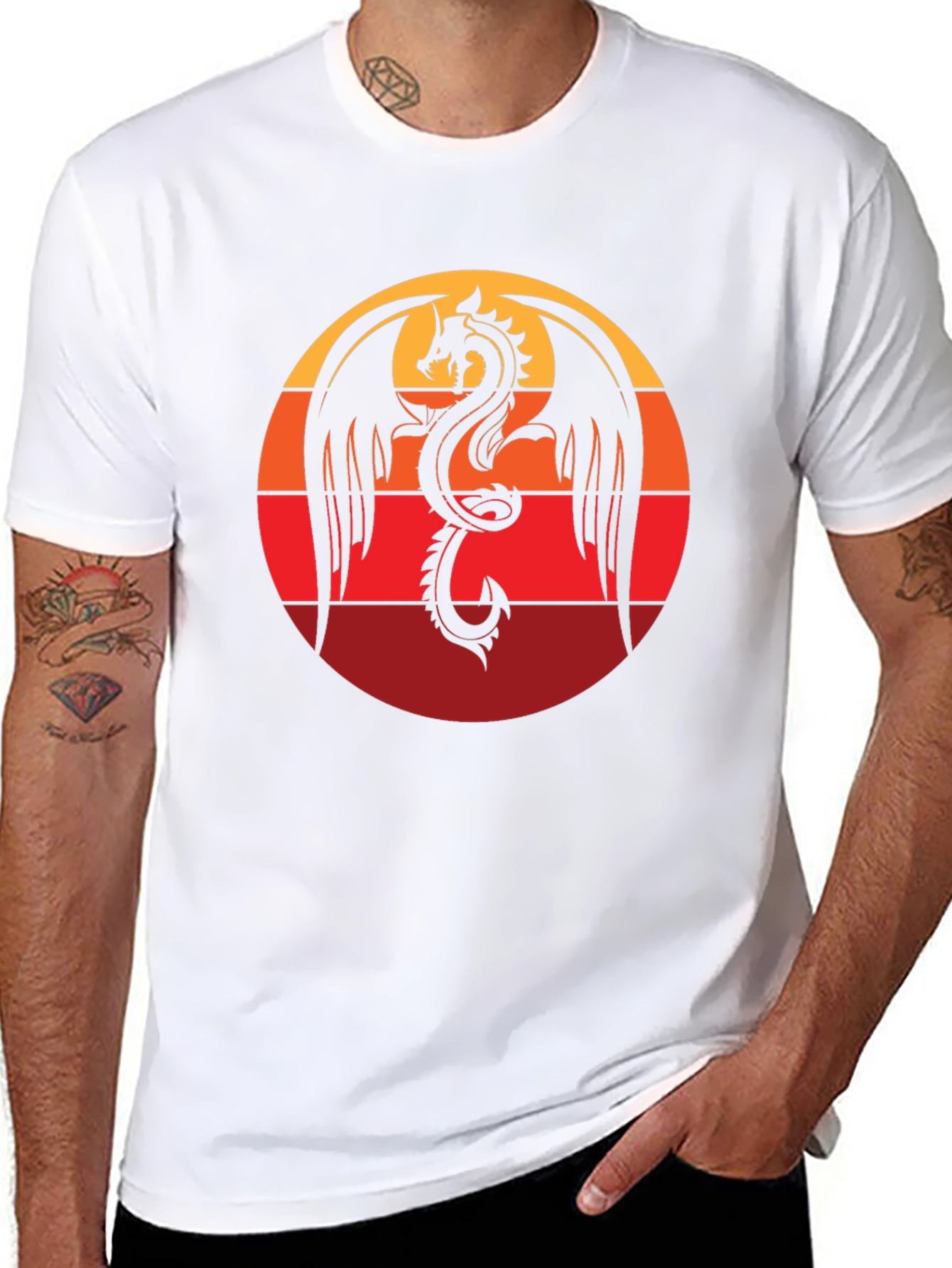 Dragon Sunset Graphic Tee - Black Cotton Blend