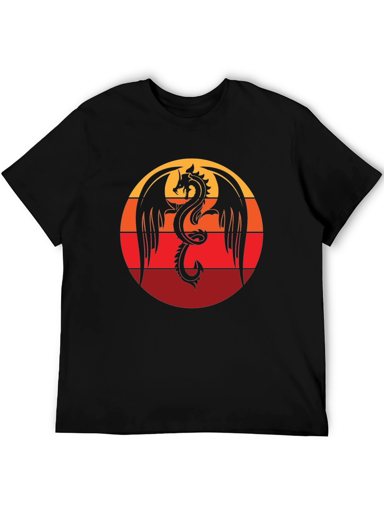 Dragon Sunset Graphic Tee - Black Cotton Blend
