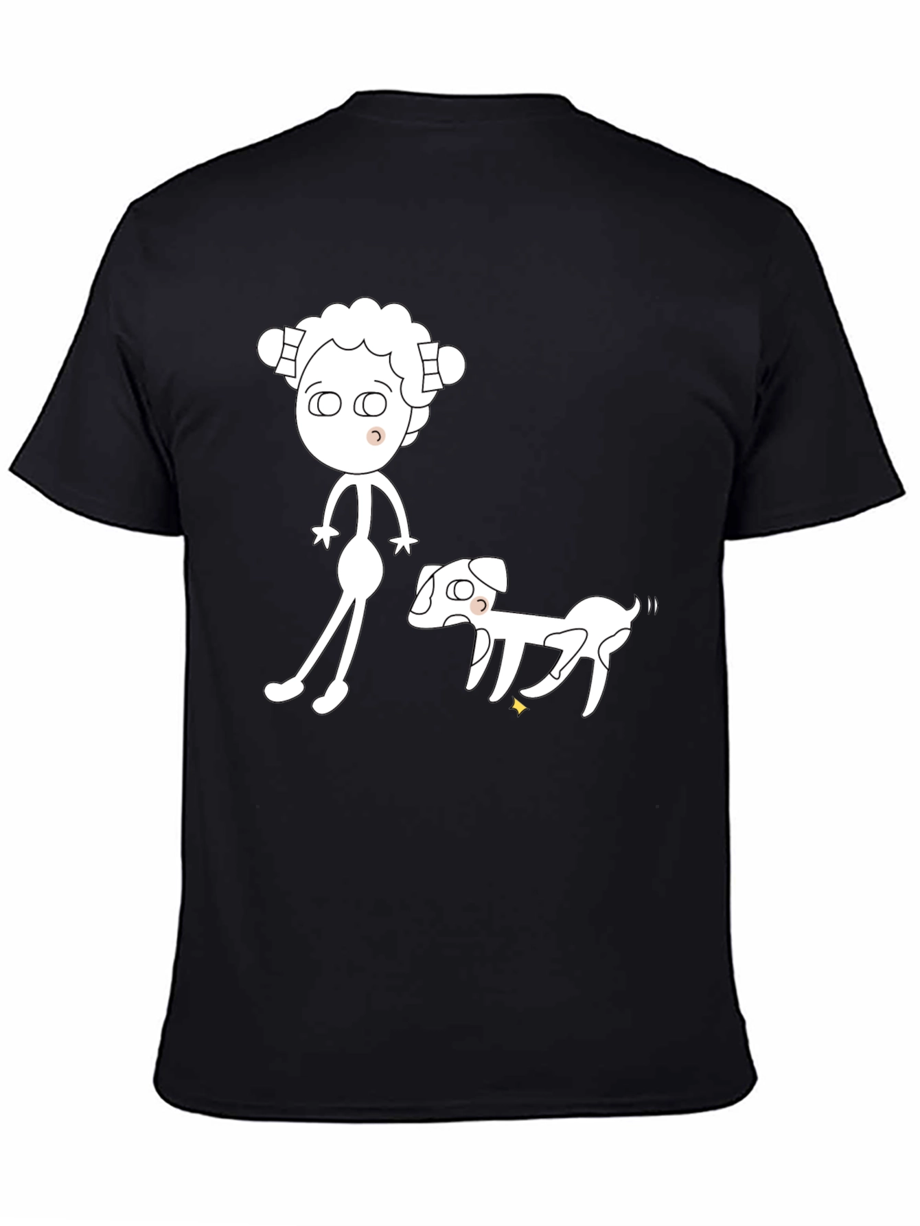 Cartoon Character & Dog Black Graphic Tee