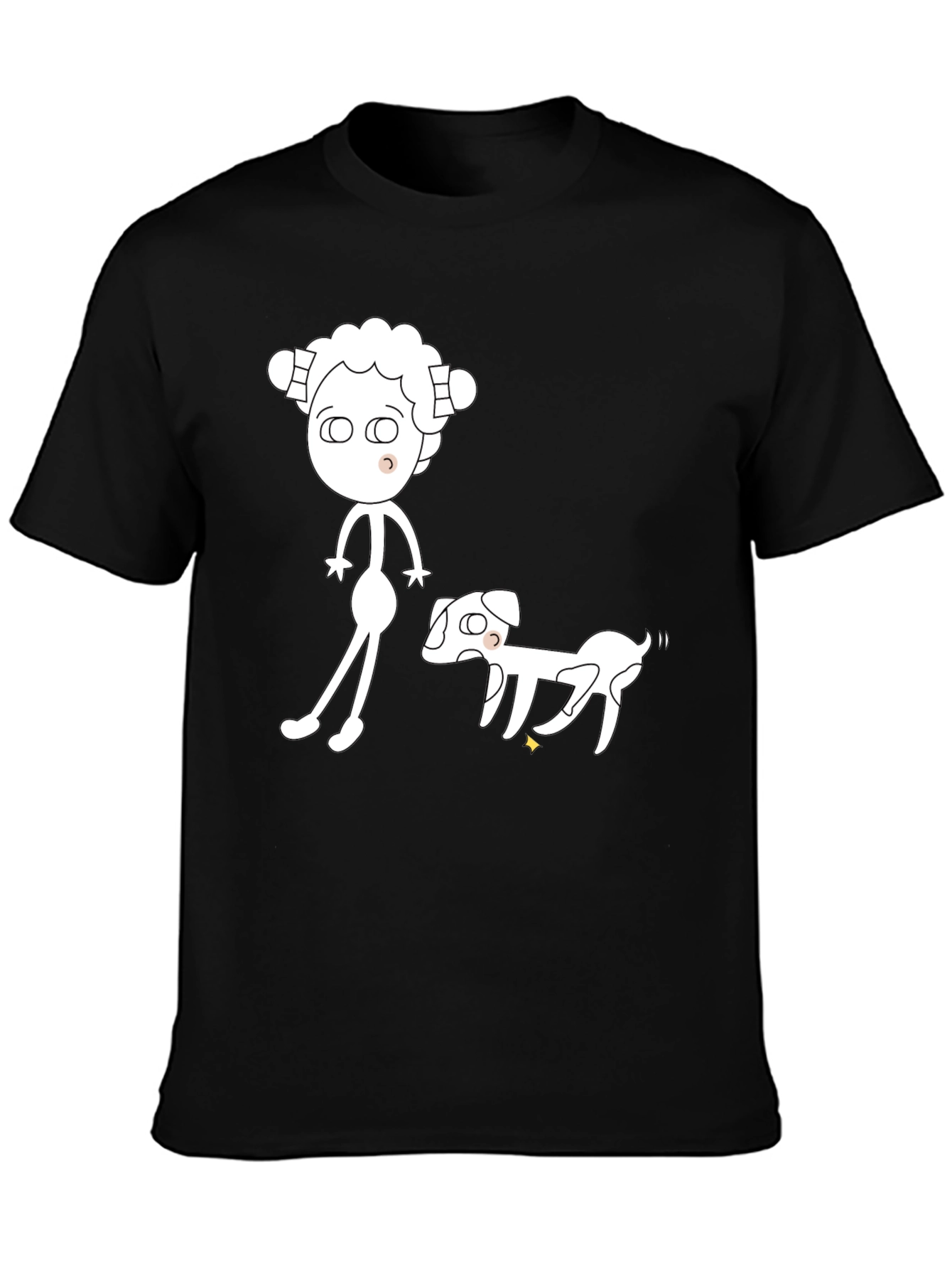 Cartoon Character & Dog Black Graphic Tee