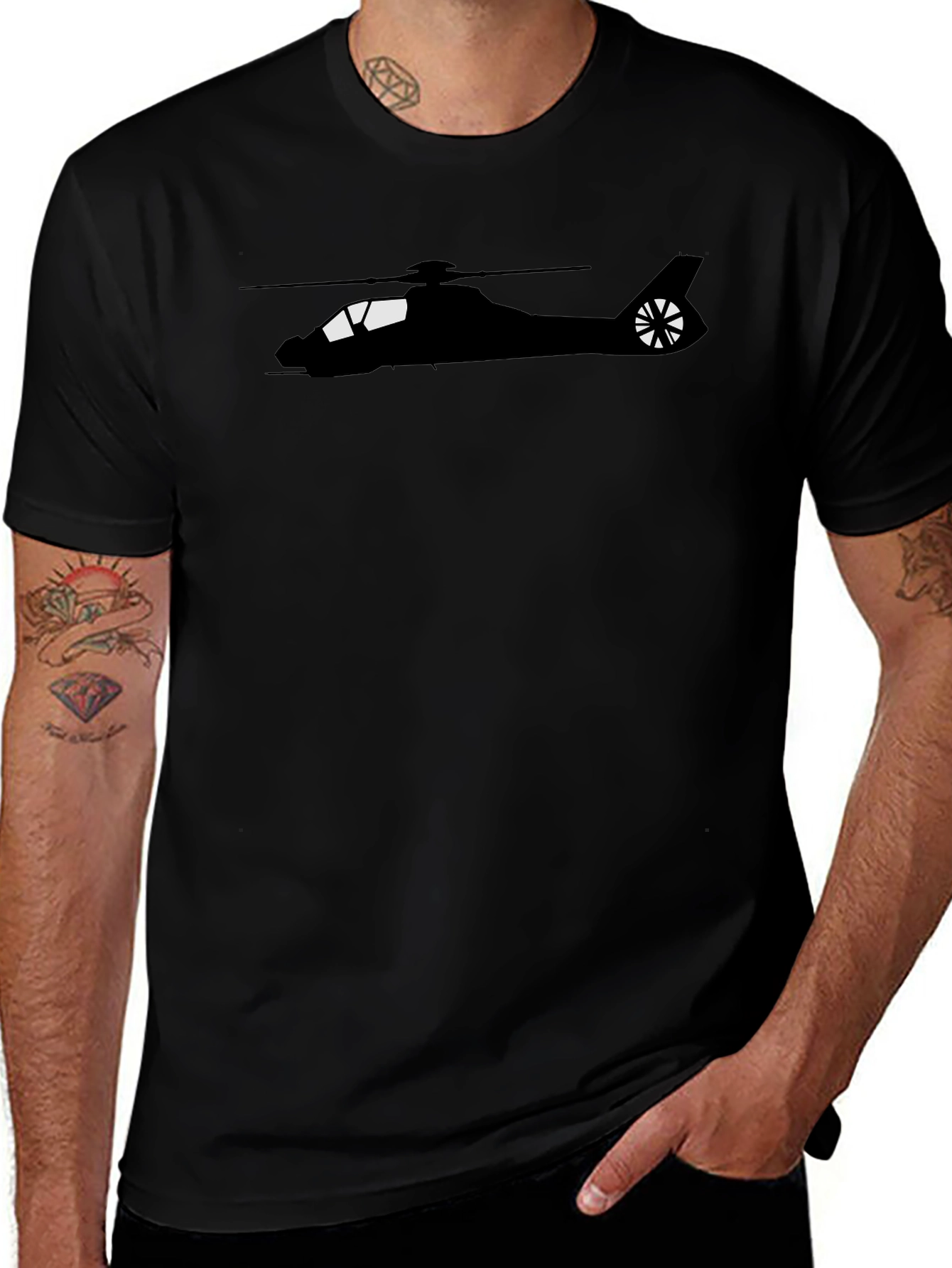 Black Helicopter Graphic Tee - Aviation Enthusiast Shirt