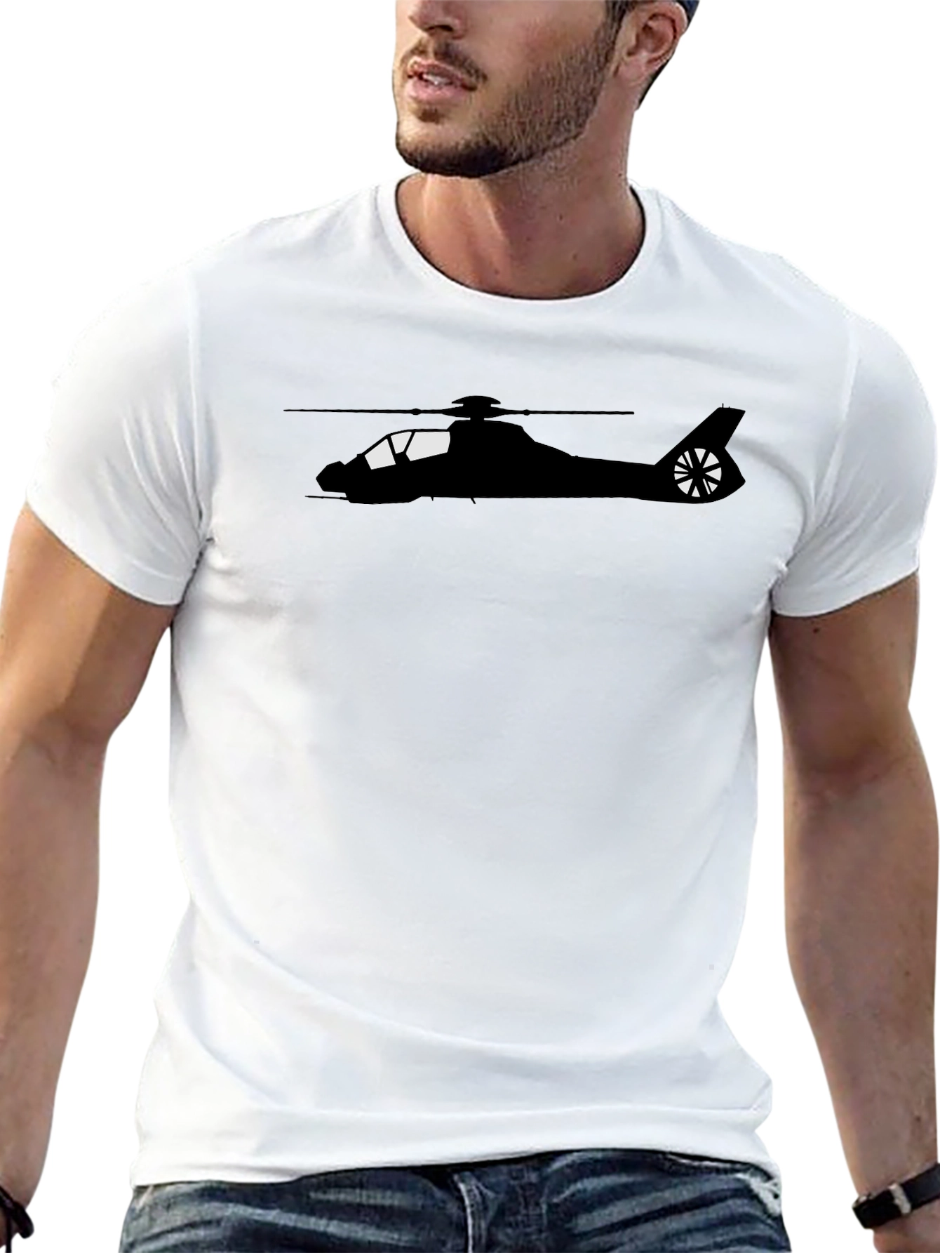 Black Helicopter Graphic Tee - Aviation Enthusiast Shirt