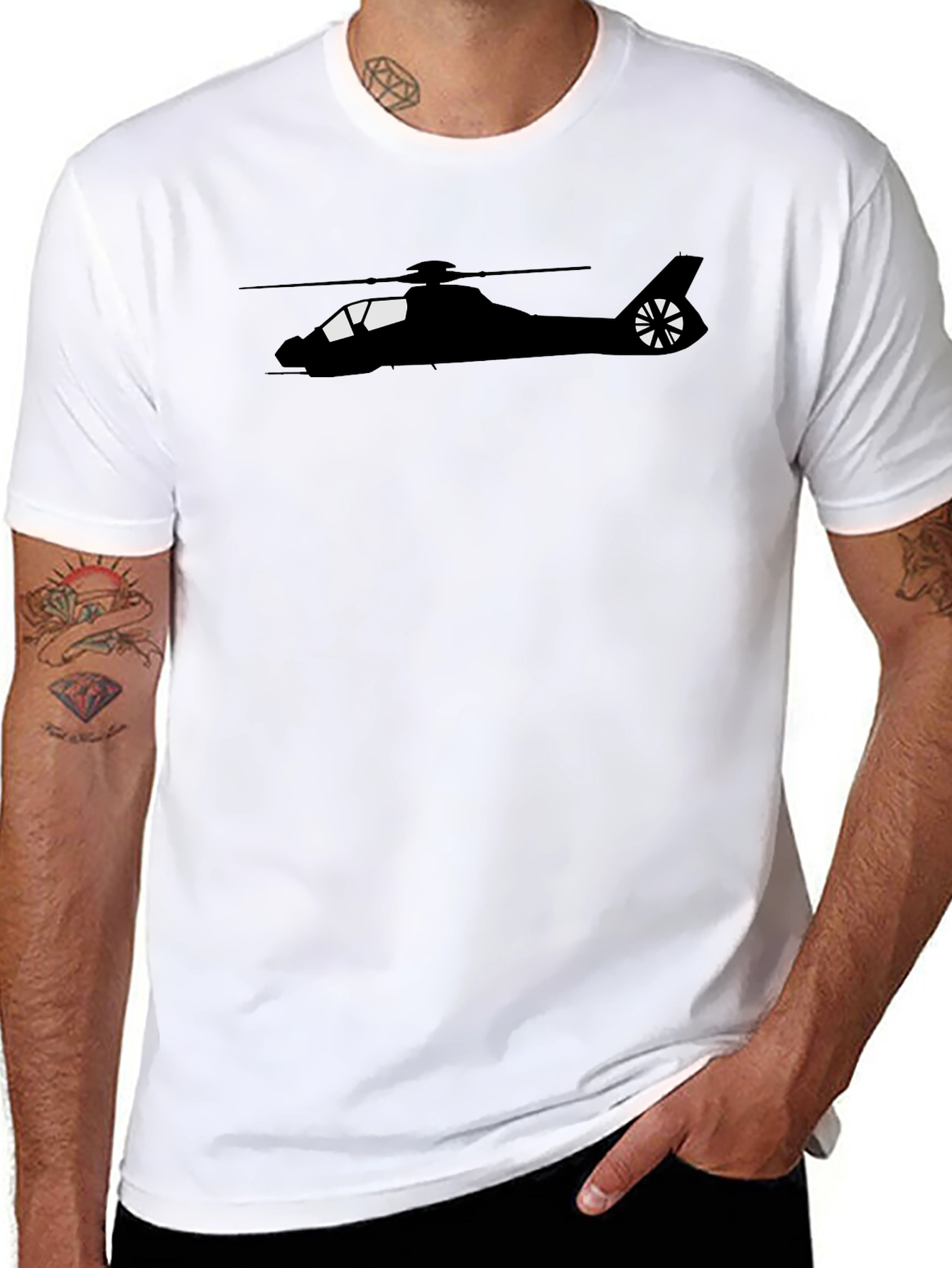 Black Helicopter Graphic Tee - Aviation Enthusiast Shirt