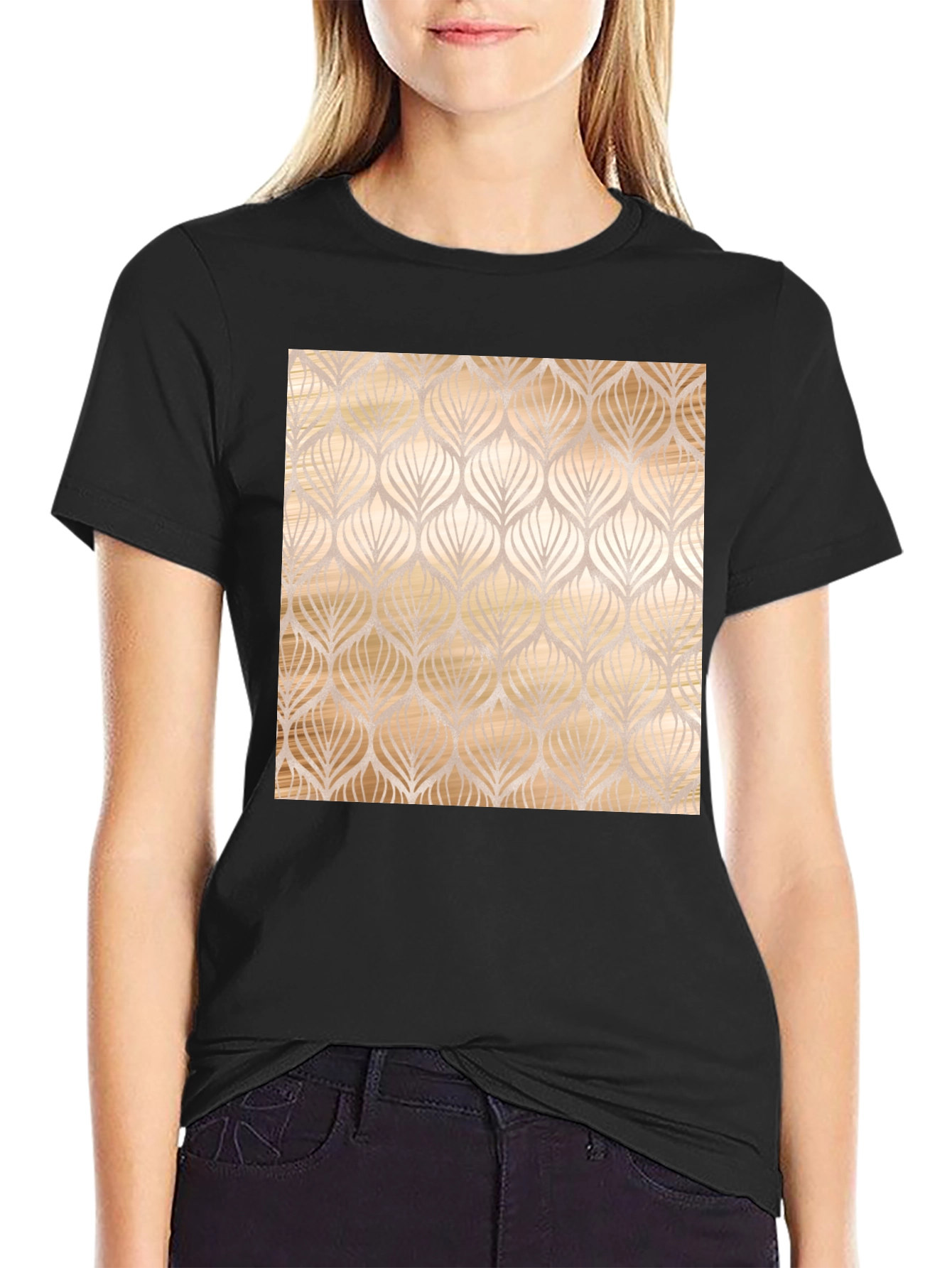 Elegant Leaf Pattern Black Tee