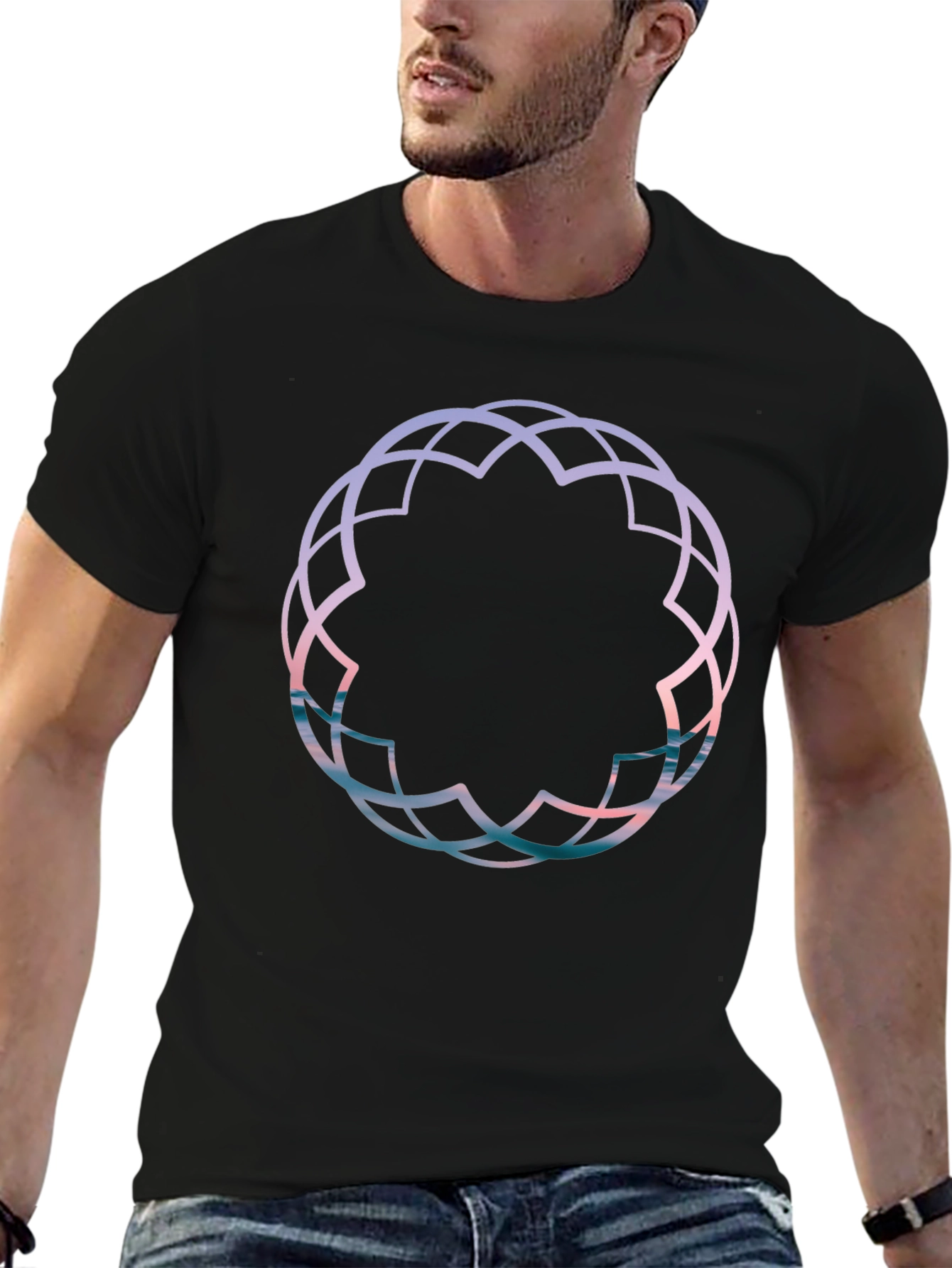 Geometric Print Black Tee