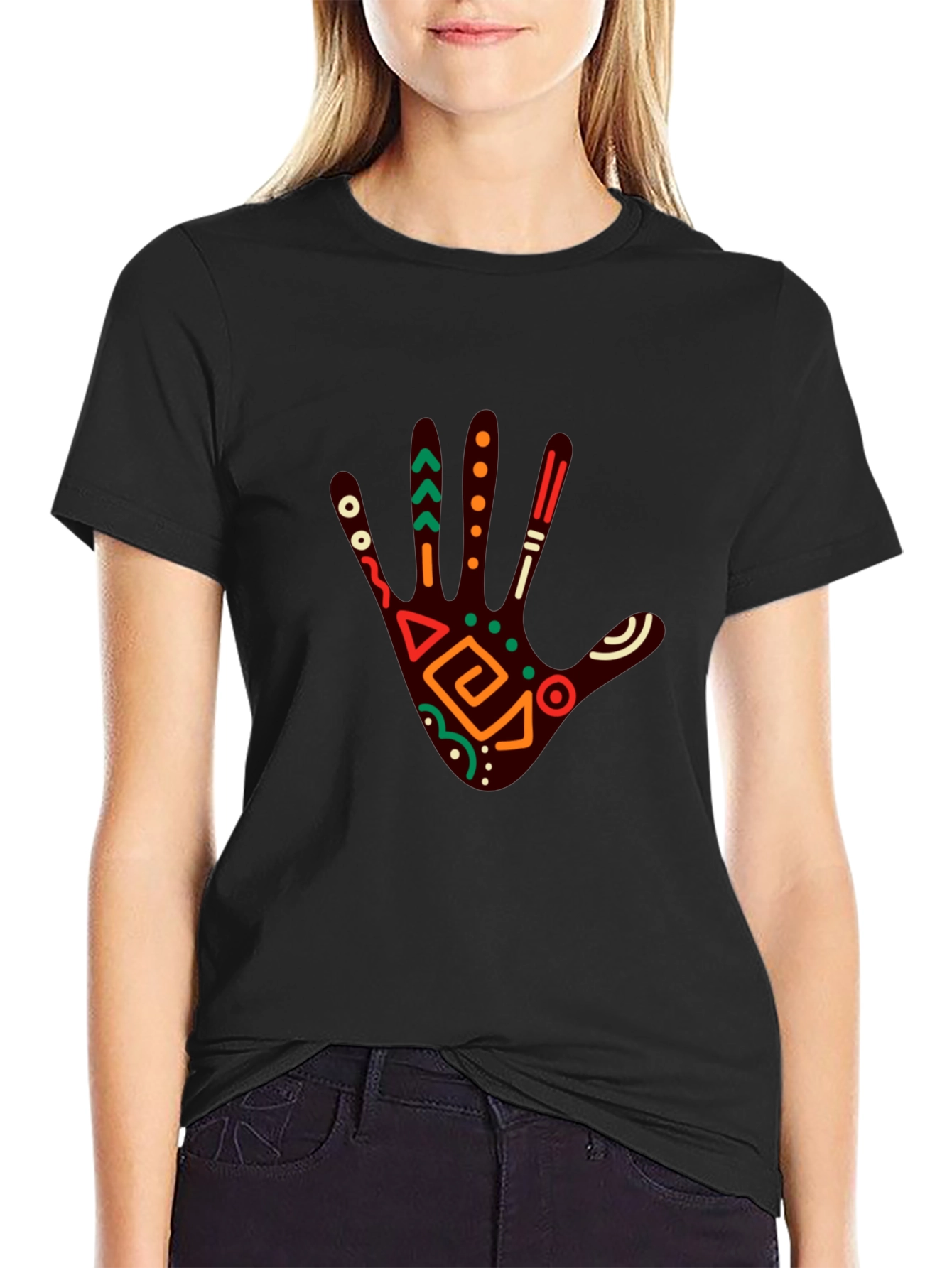 Tribal Hand Print Graphic Tee - Black
