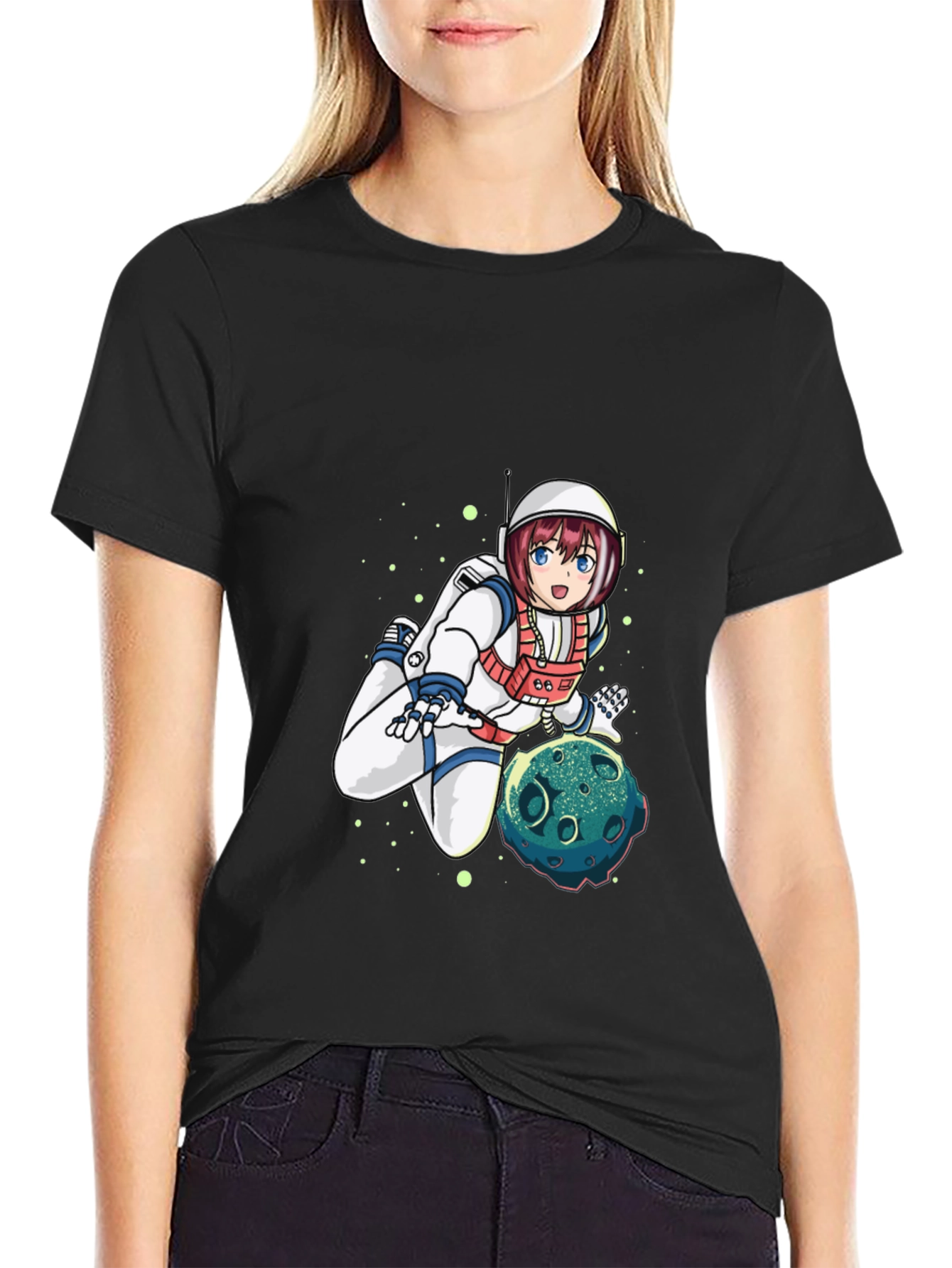 Astronaut Anime Graphic Tee - Black Cotton T-Shirt