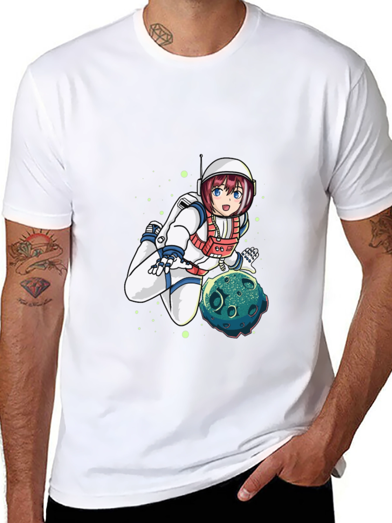 Astronaut Anime Graphic Tee - Black Cotton T-Shirt
