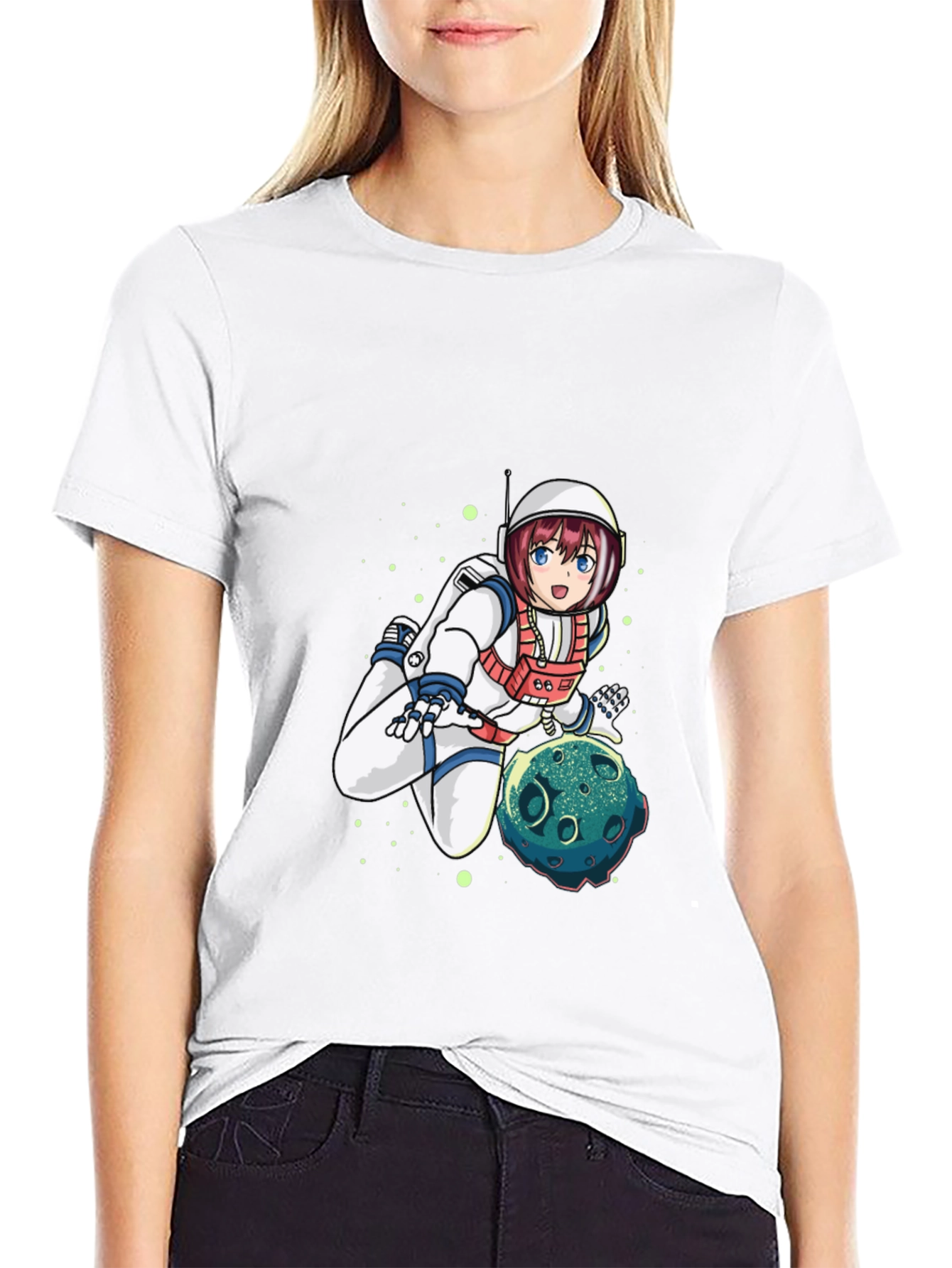 Astronaut Anime Graphic Tee - Black Cotton T-Shirt