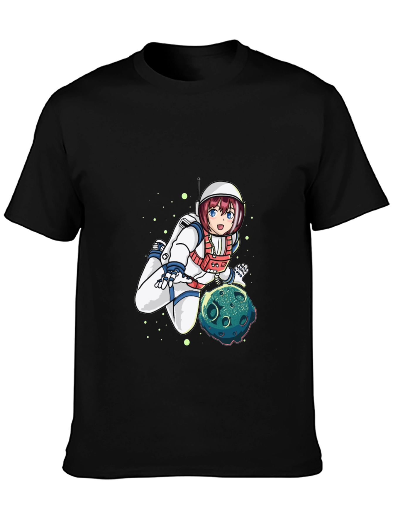 Astronaut Anime Graphic Tee - Black Cotton T-Shirt