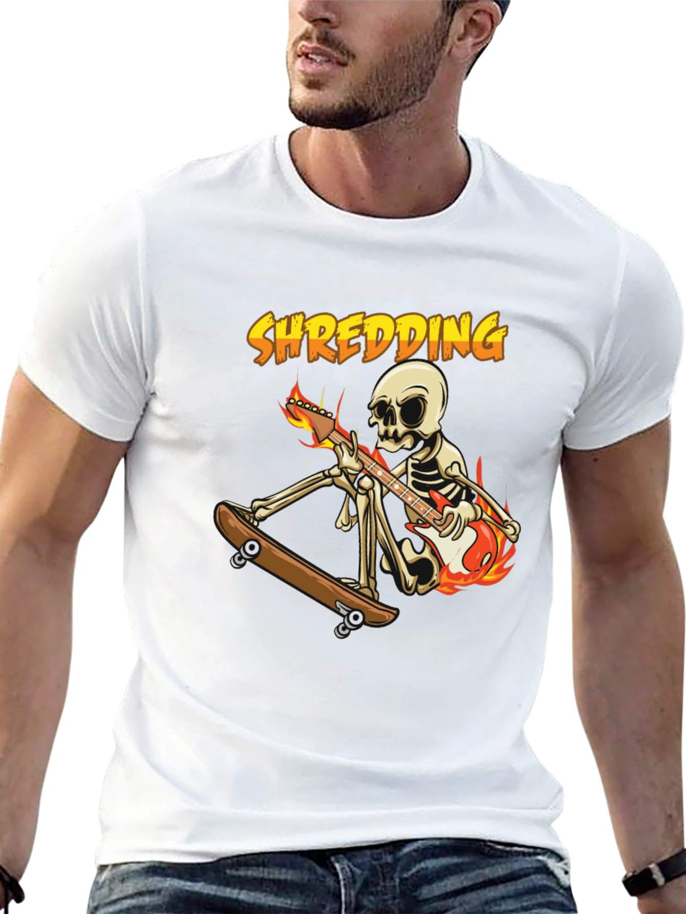 Shredding Skeleton Guitarist Graphic Tee