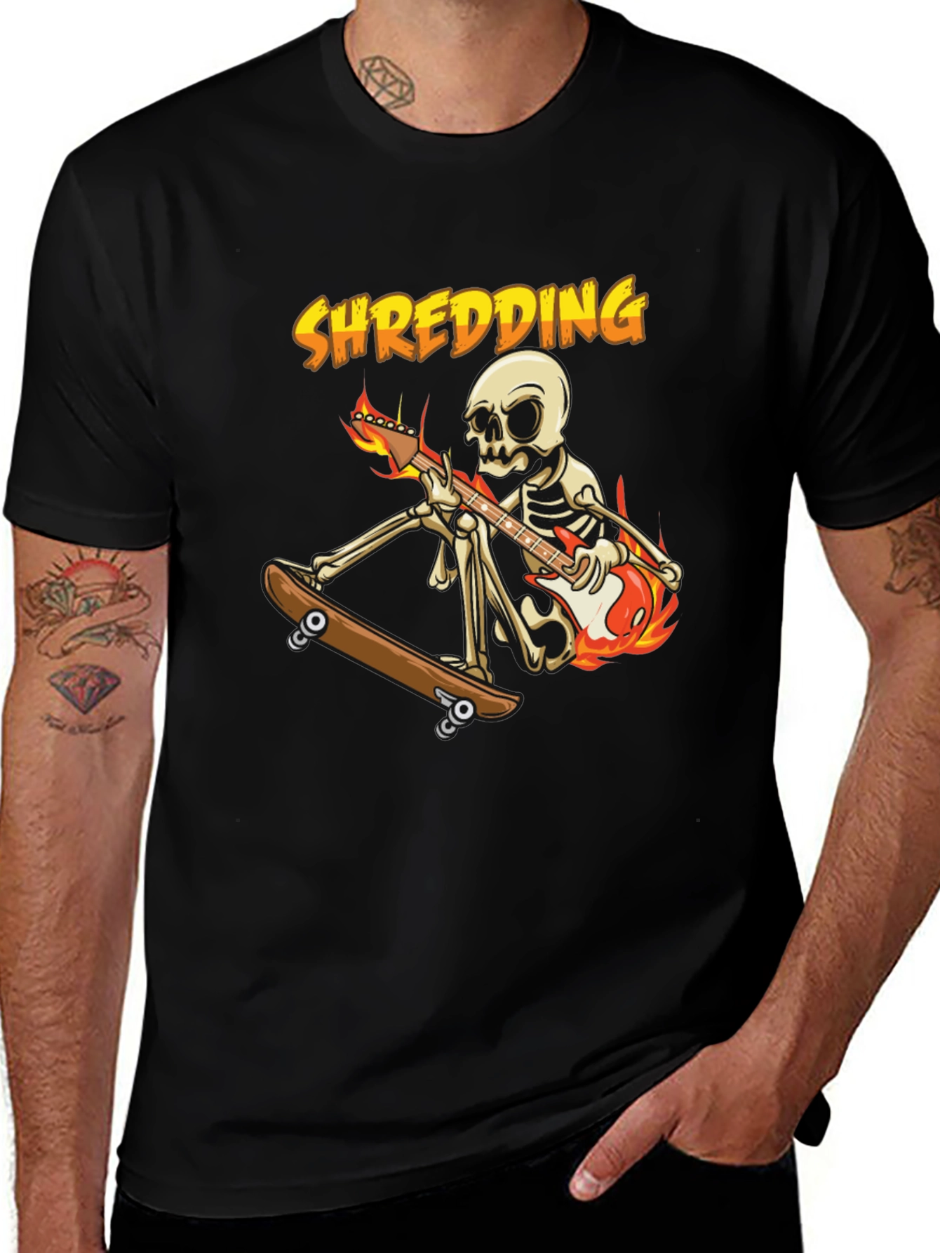 Shredding Skeleton Guitarist Graphic Tee