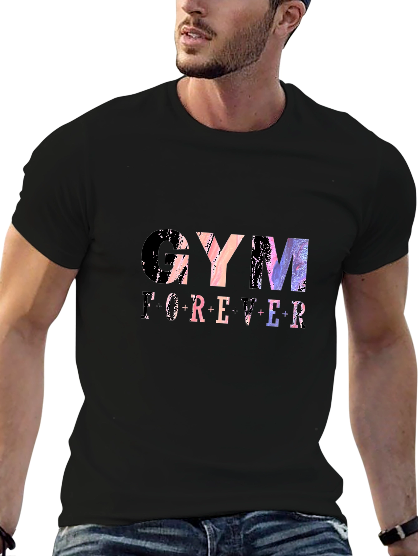 Gym Forever Graphic Tee - Black Cotton T-Shirt