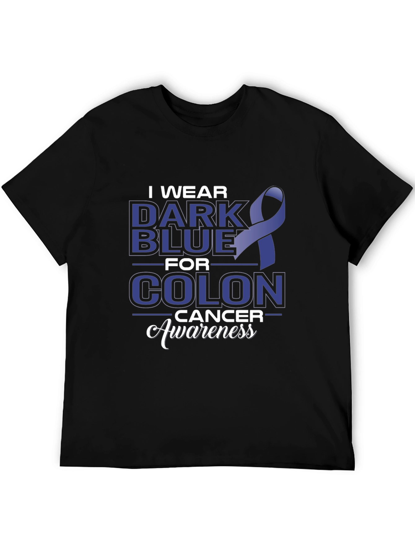Colon Cancer Awareness Dark Blue Ribbon T-Shirt