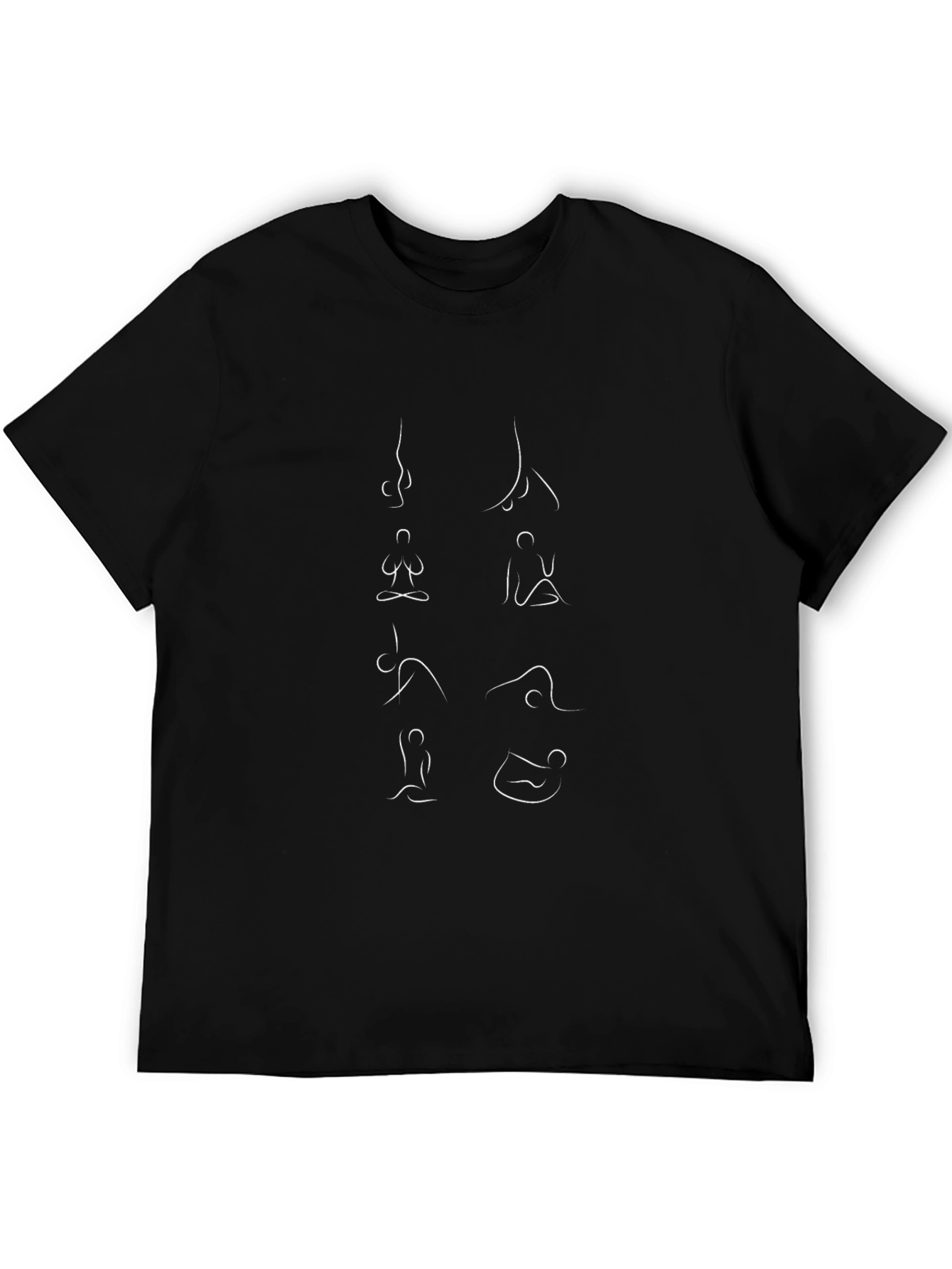 Yoga Pose Line Art Black T-Shirt