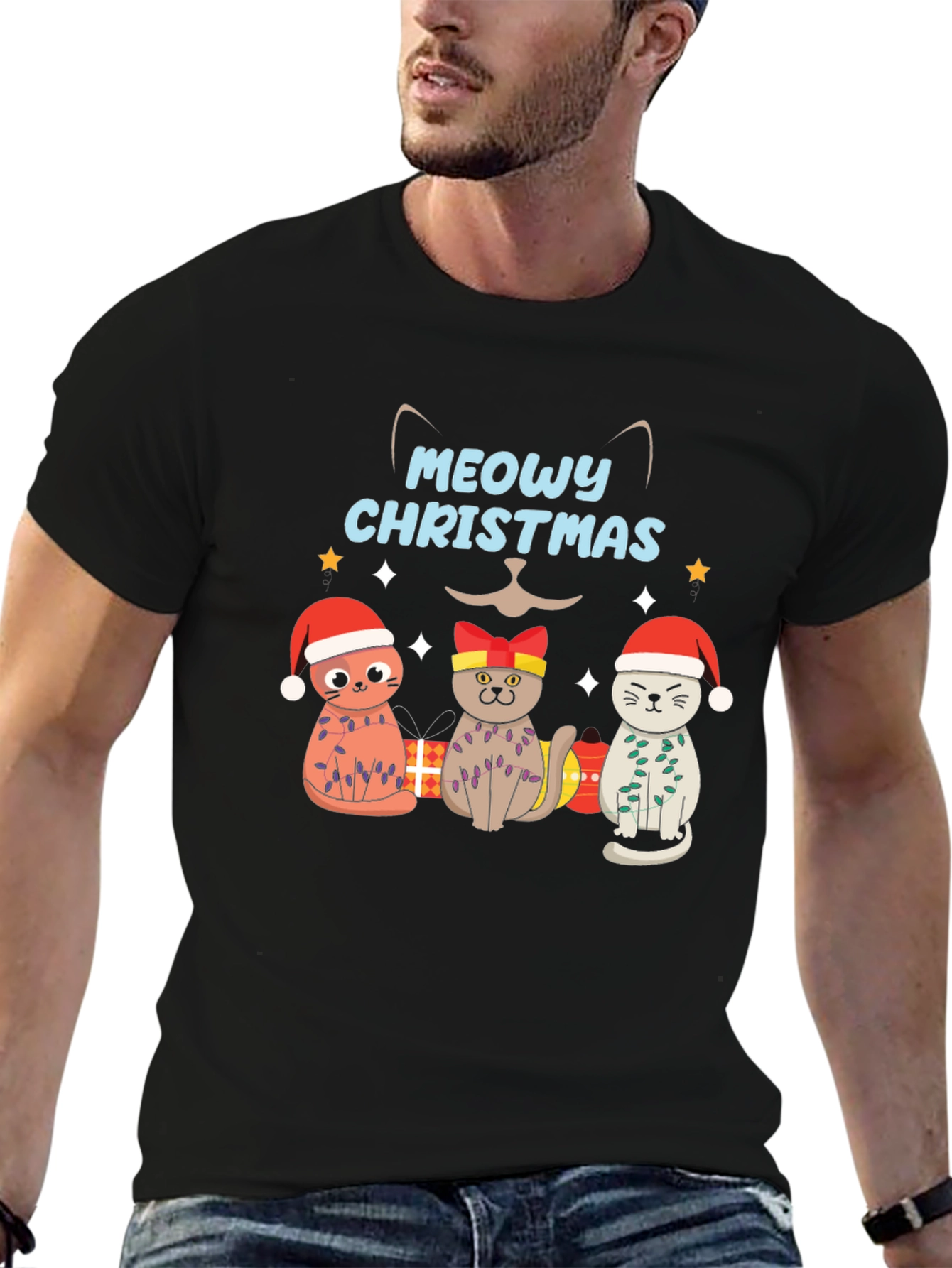 Meowy Christmas Cat T-Shirt - Holiday Graphic Tee
