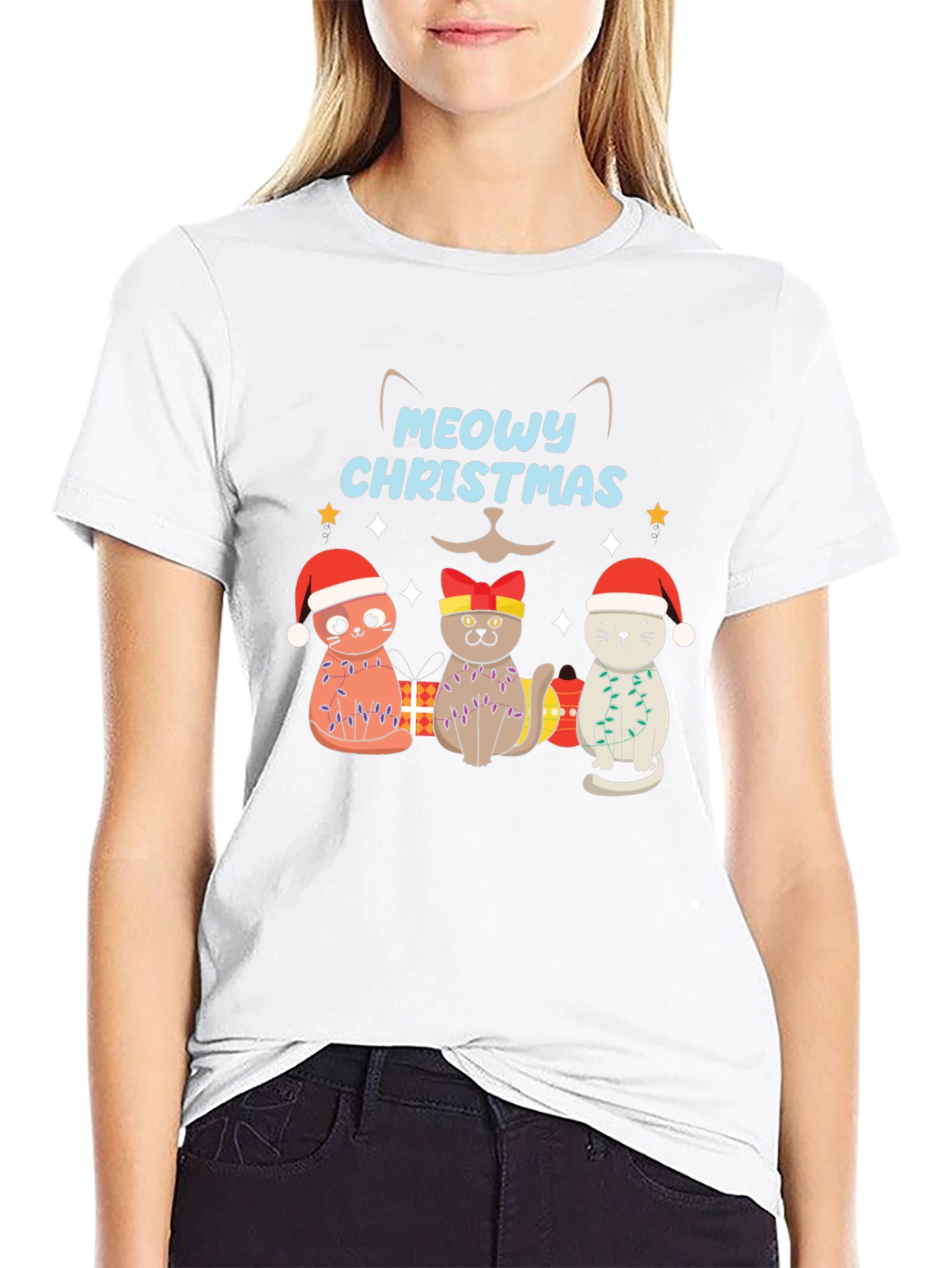Meowy Christmas Cat T-Shirt - Holiday Graphic Tee