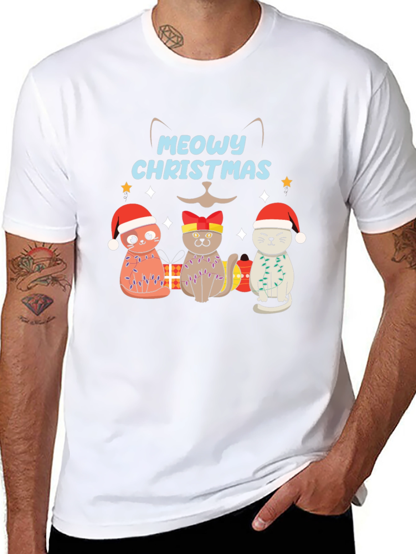 Meowy Christmas Cat T-Shirt - Holiday Graphic Tee