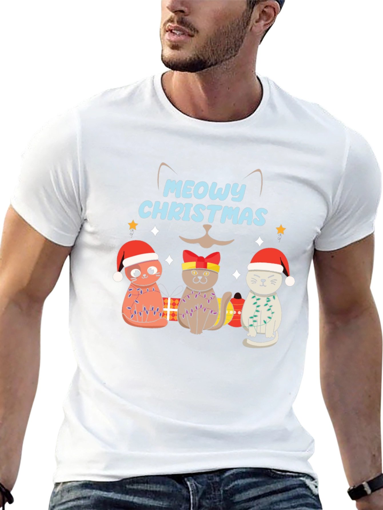 Meowy Christmas Cat T-Shirt - Holiday Graphic Tee