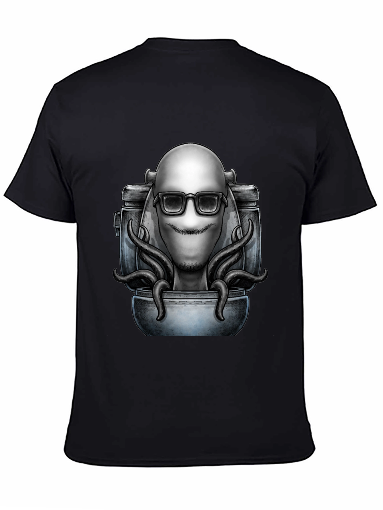 Cool Alien Octopus Graphic T-Shirt - Black