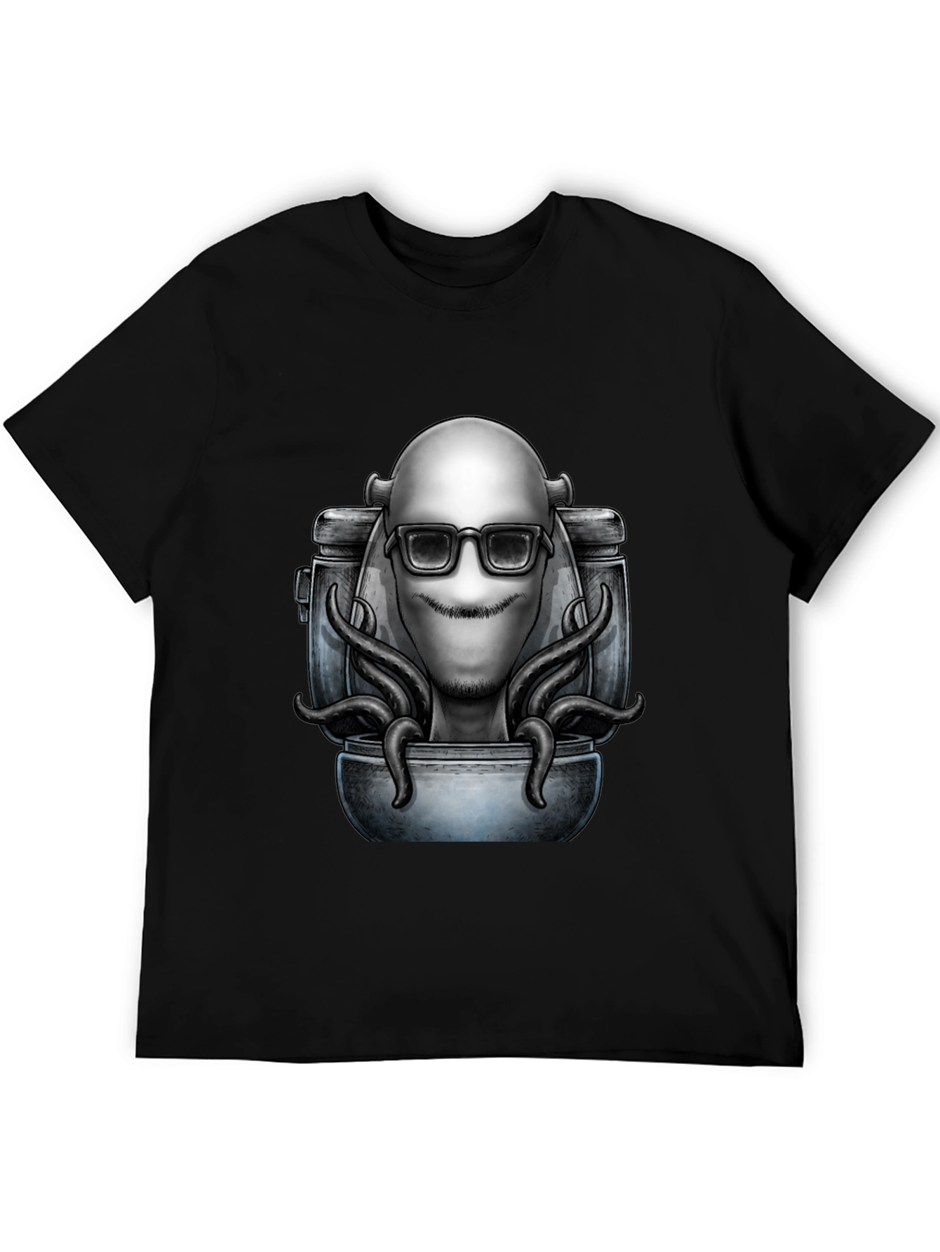 Cool Alien Octopus Graphic T-Shirt - Black