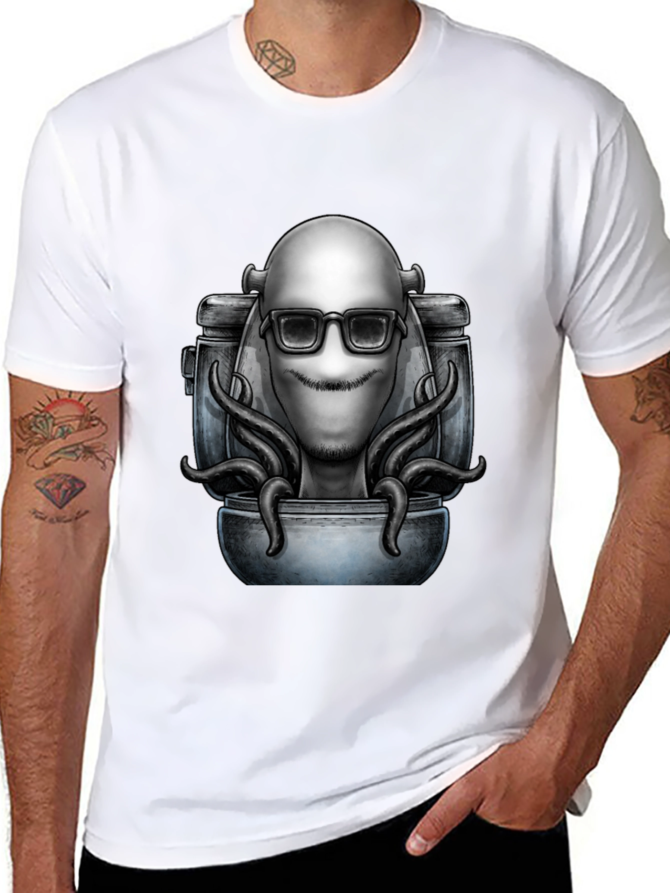 Cool Alien Octopus Graphic T-Shirt - Black