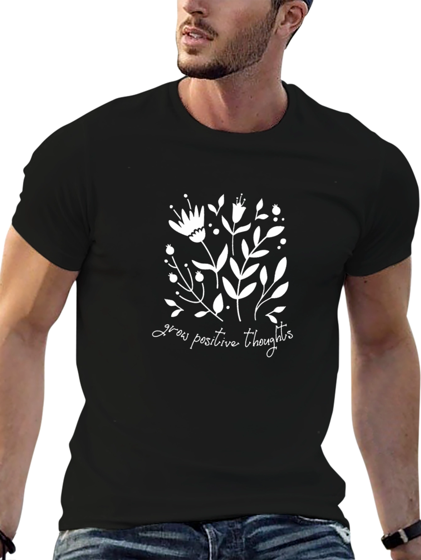 Grow Positive Thoughts Graphic Tee - Black Unisex Shirt