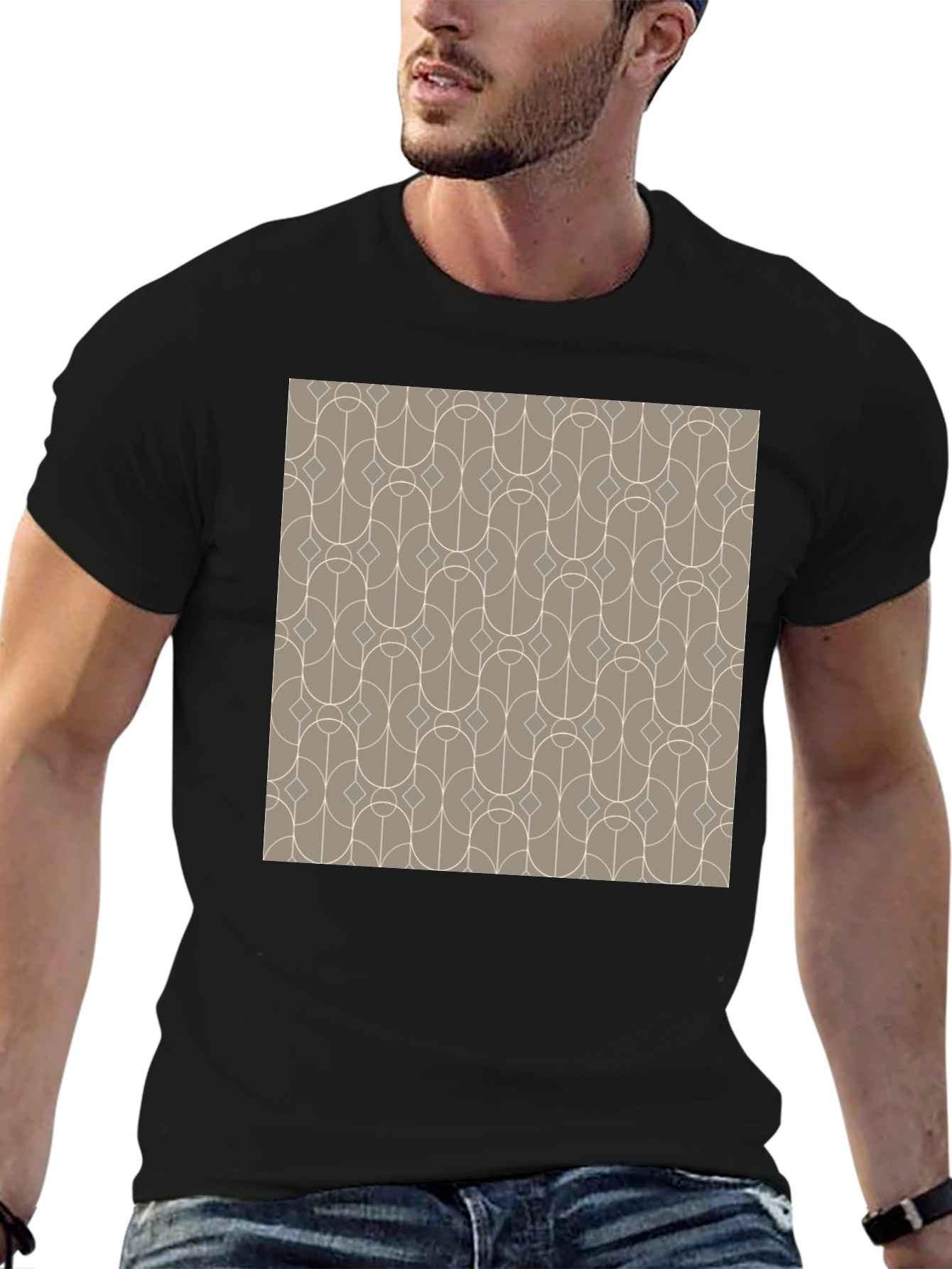 Retro Geometric Pattern Black T-Shirt