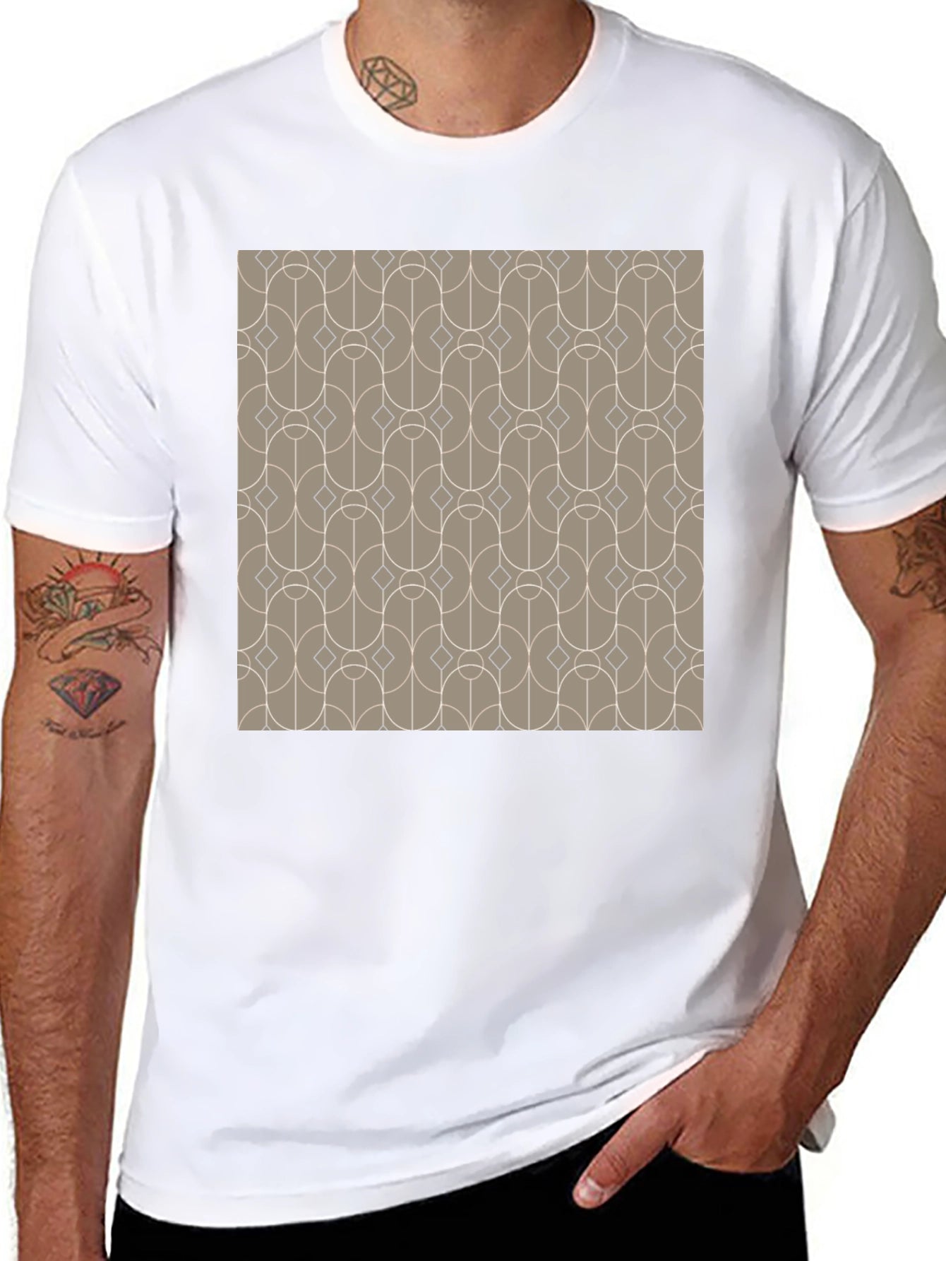 Retro Geometric Pattern Black T-Shirt