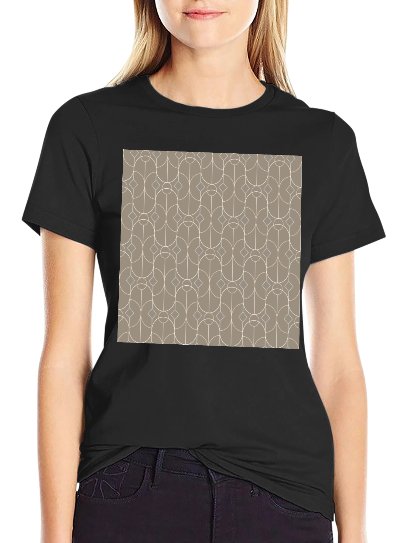 Retro Geometric Pattern Black T-Shirt