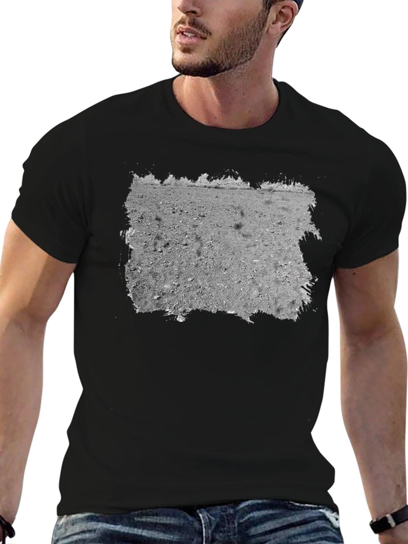 Lunar Surface Graphic Tee - Black Cotton Casual Shirt
