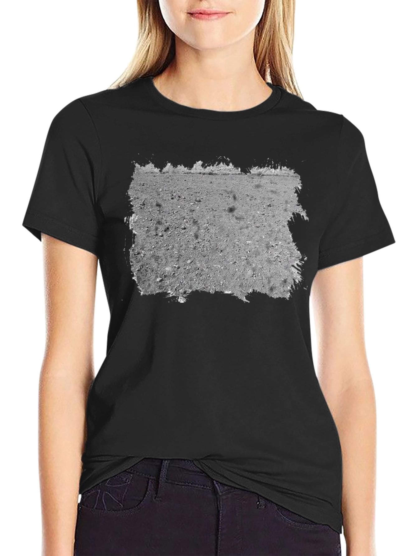 Lunar Surface Graphic Tee - Black Cotton Casual Shirt