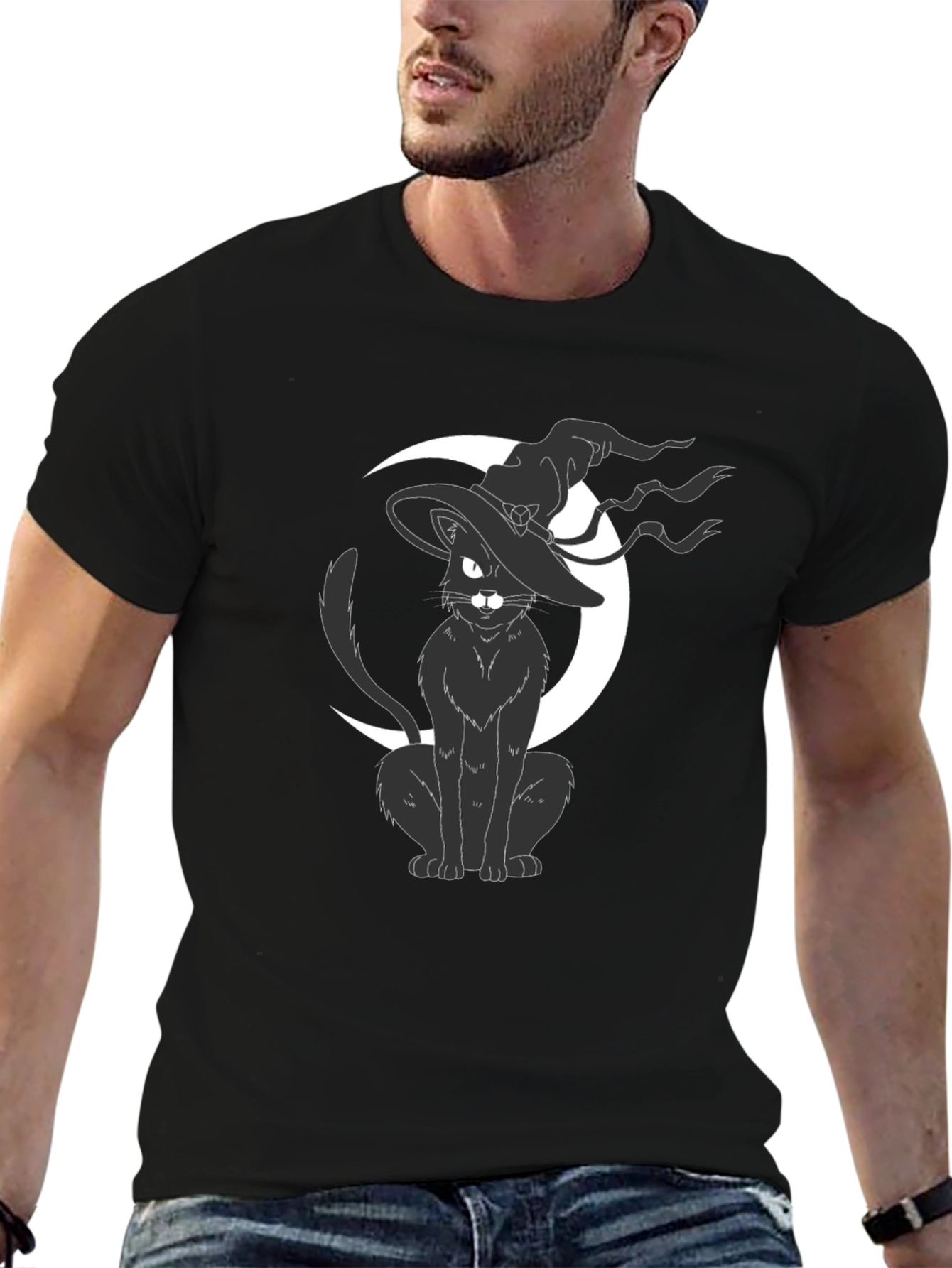 Witch Cat on Moon T-Shirt - Halloween Tee