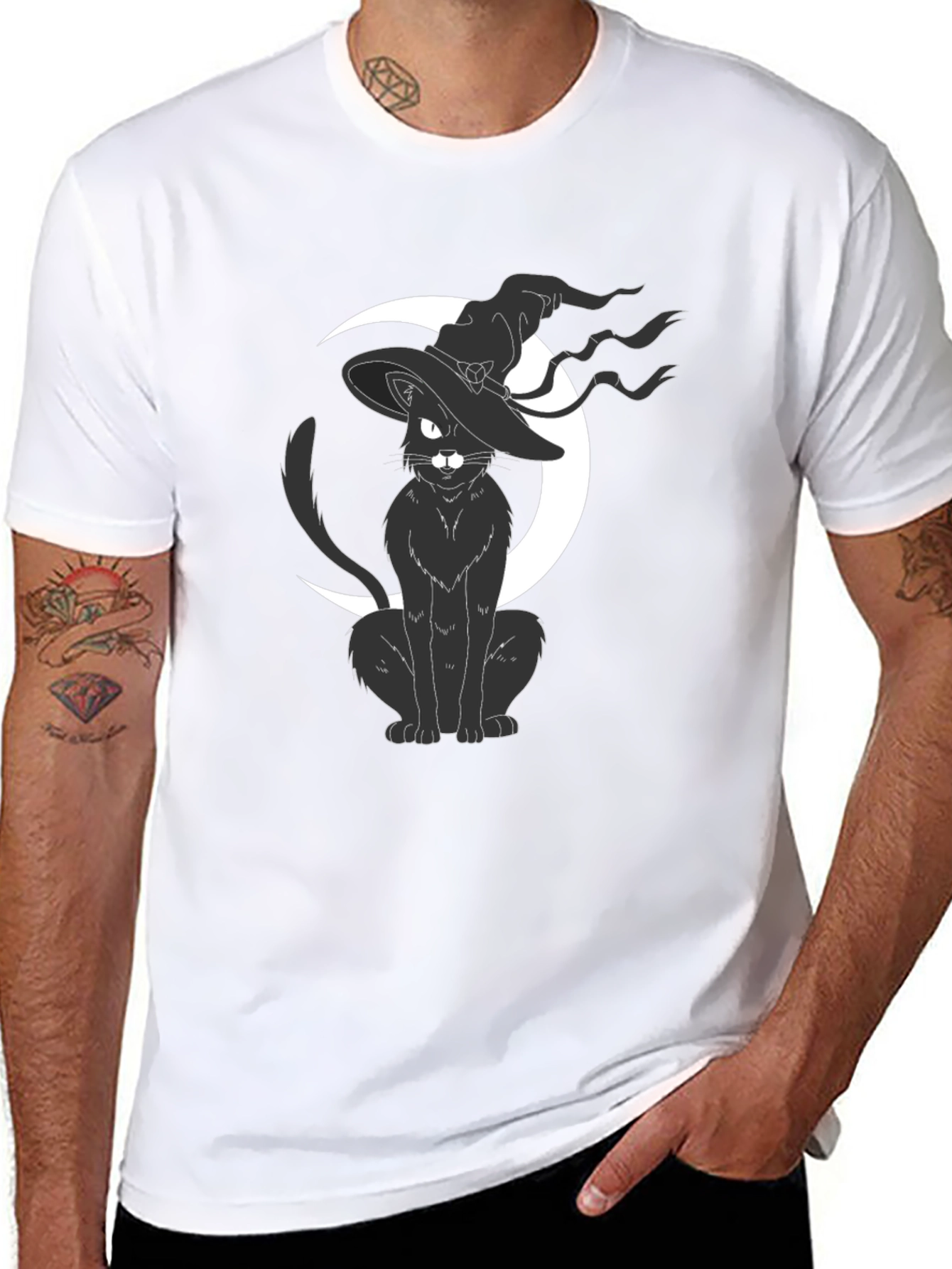 Witch Cat on Moon T-Shirt - Halloween Tee