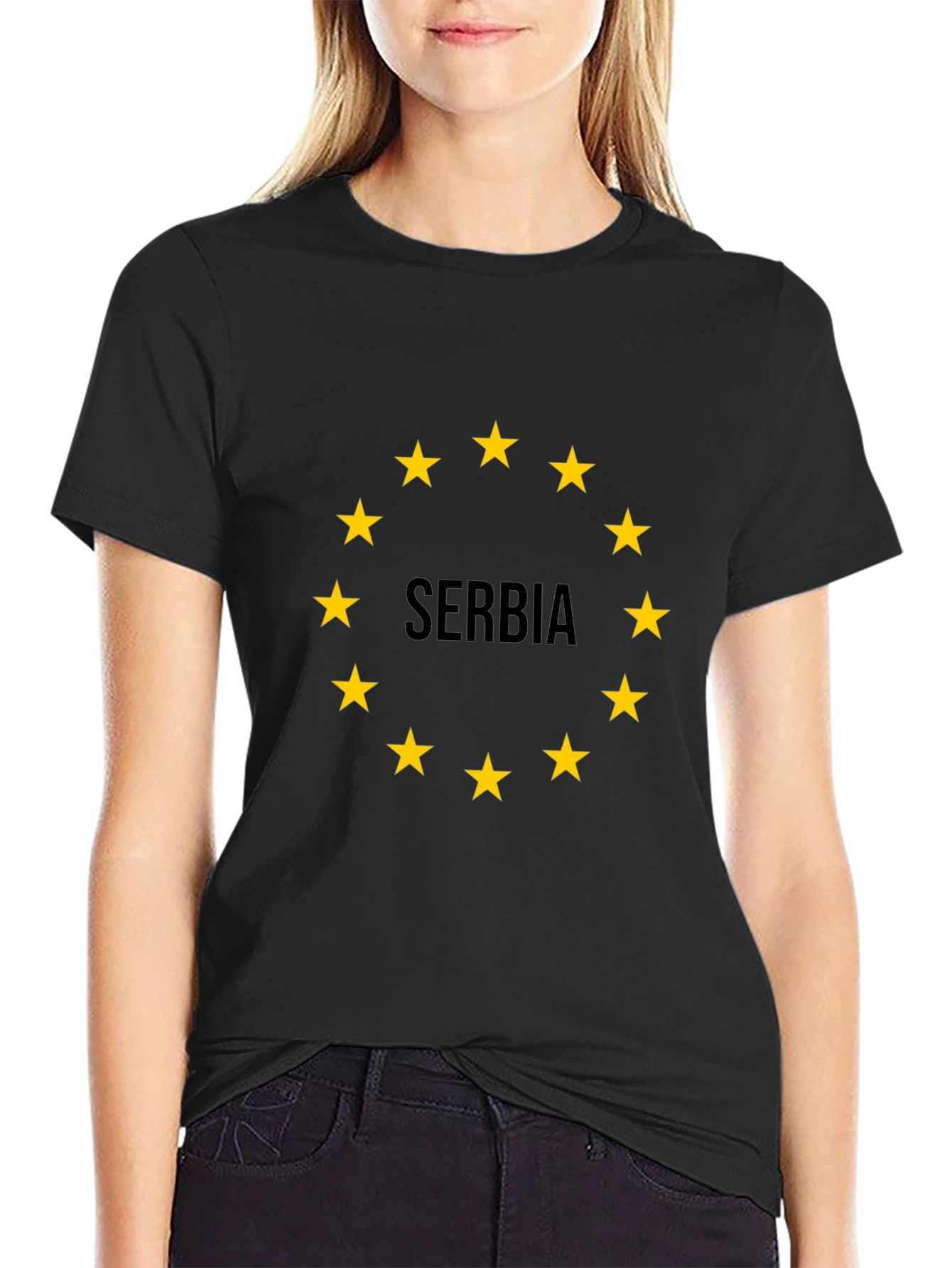Serbia Flag Star Circle Black T-Shirt