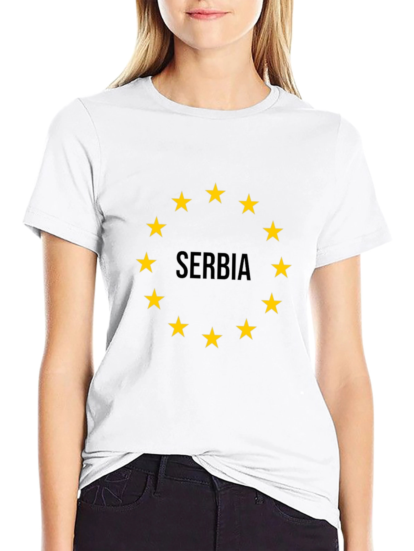 Serbia Flag Star Circle Black T-Shirt