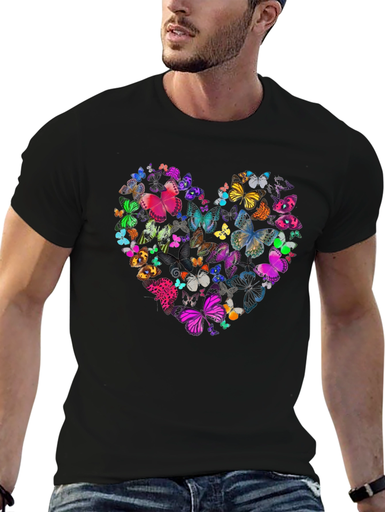 Butterfly Heart Graphic Tee - Mens Black T-Shirt