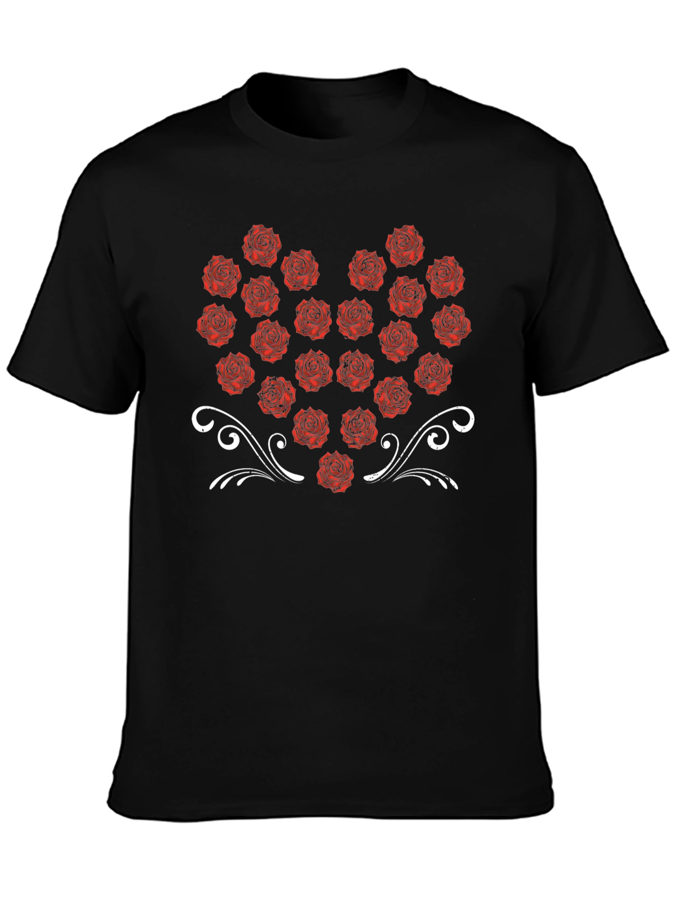 Rose Heart Graphic Tee - Black Cotton T-Shirt