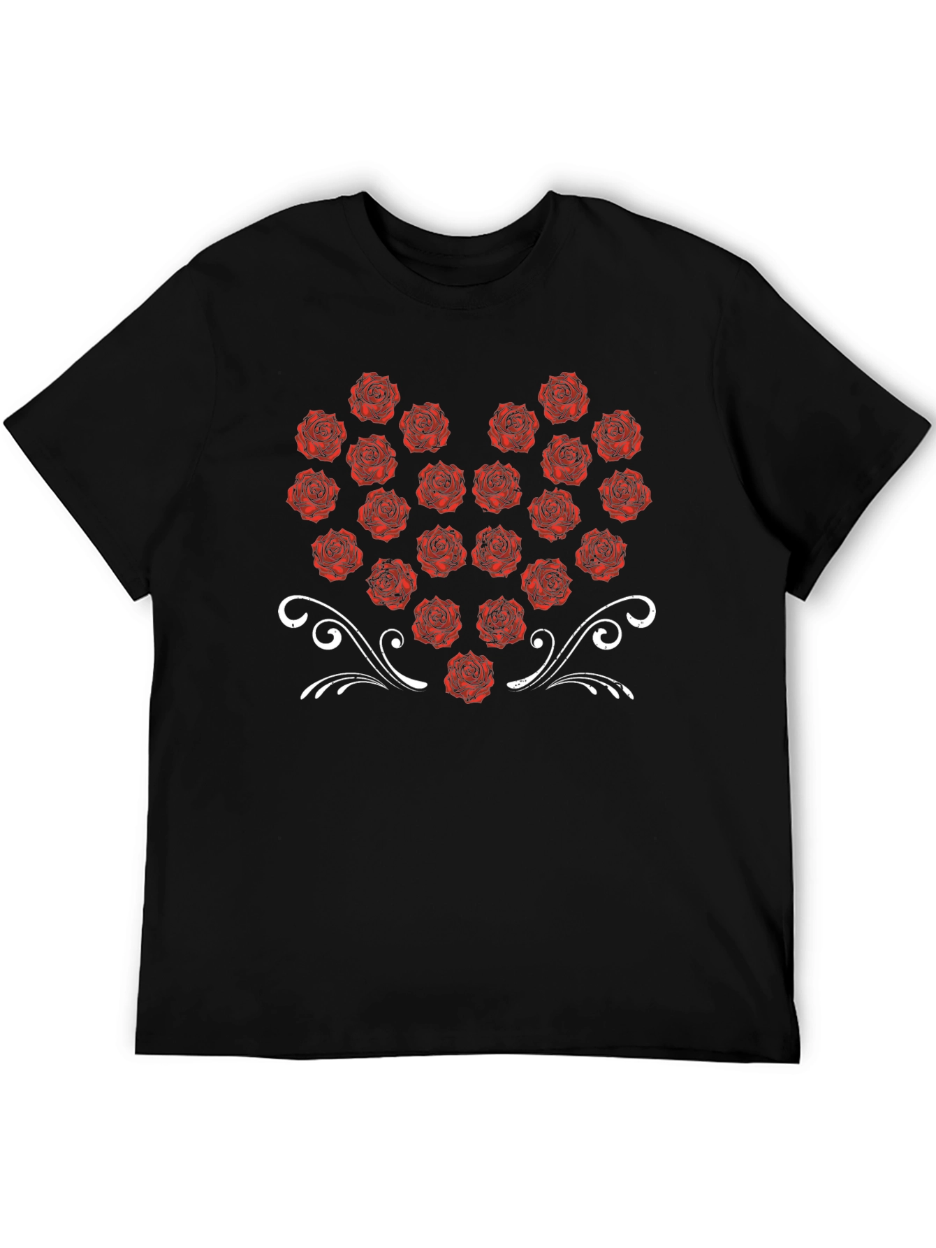 Rose Heart Graphic Tee - Black Cotton T-Shirt