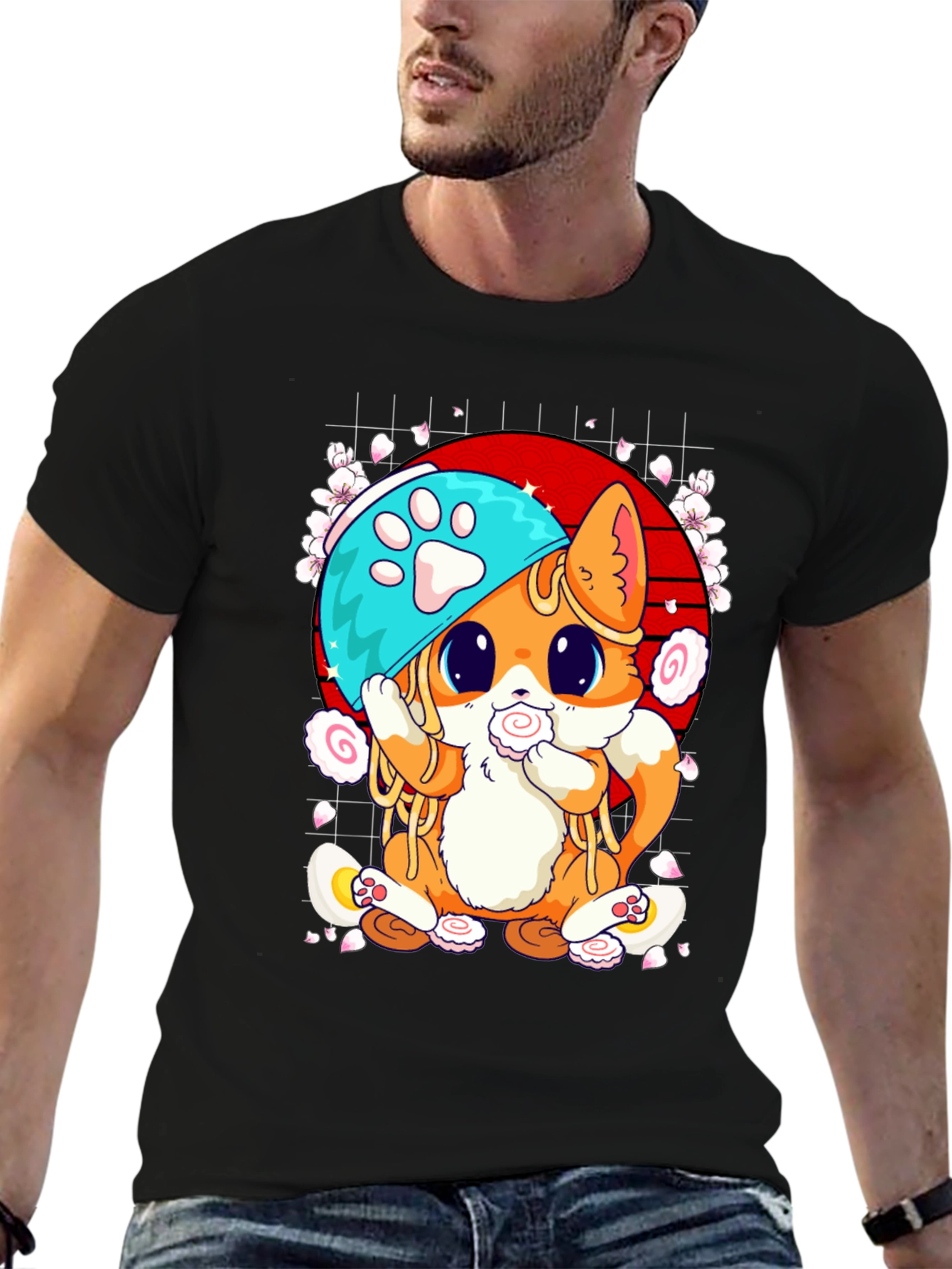 Cute Ramen Cat Graphic Tee